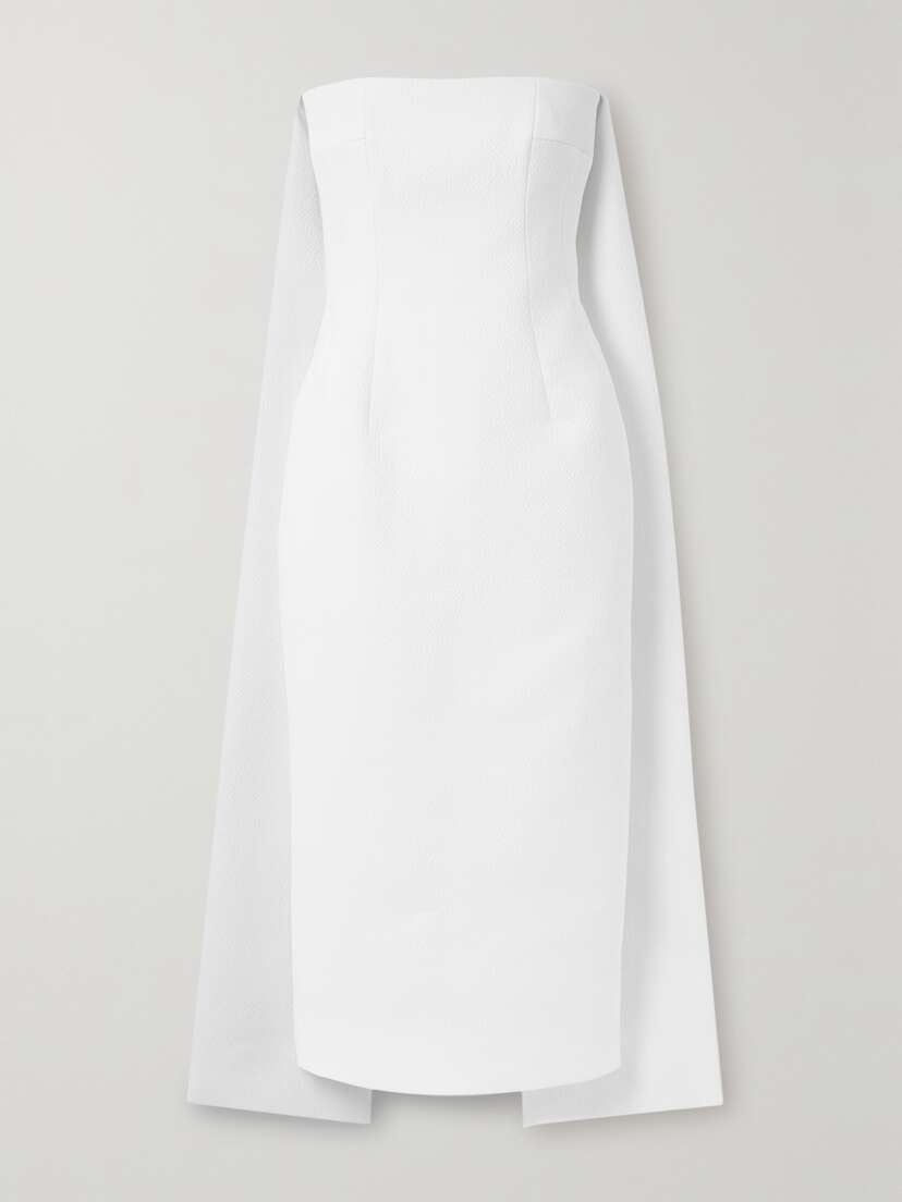 Emilia Wickstead Xanthe Strapless Cape-effect Cloqué Midi Dress
