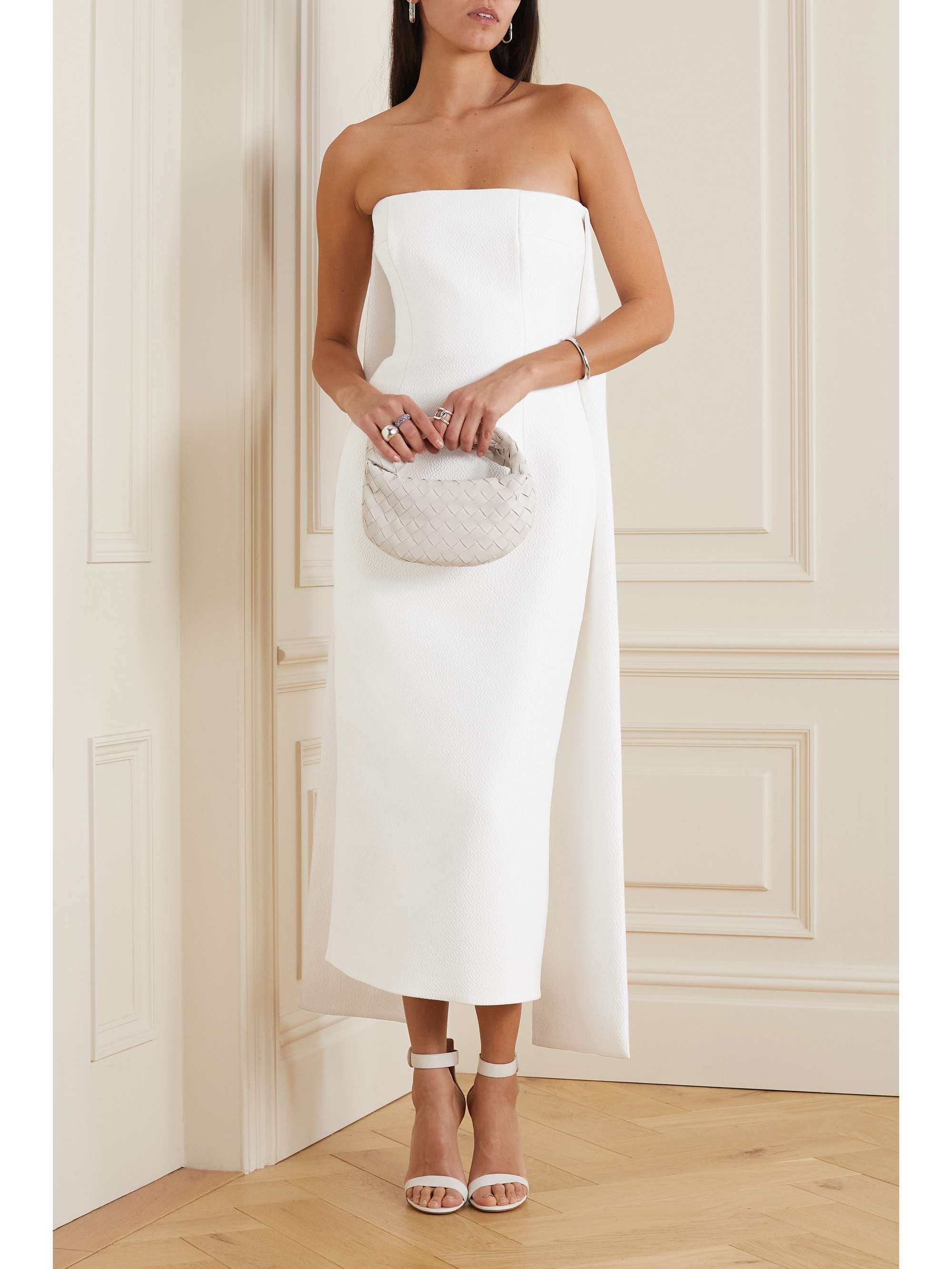 EMILIA WICKSTEAD Xanthe strapless cape-effect cloqué midi dress