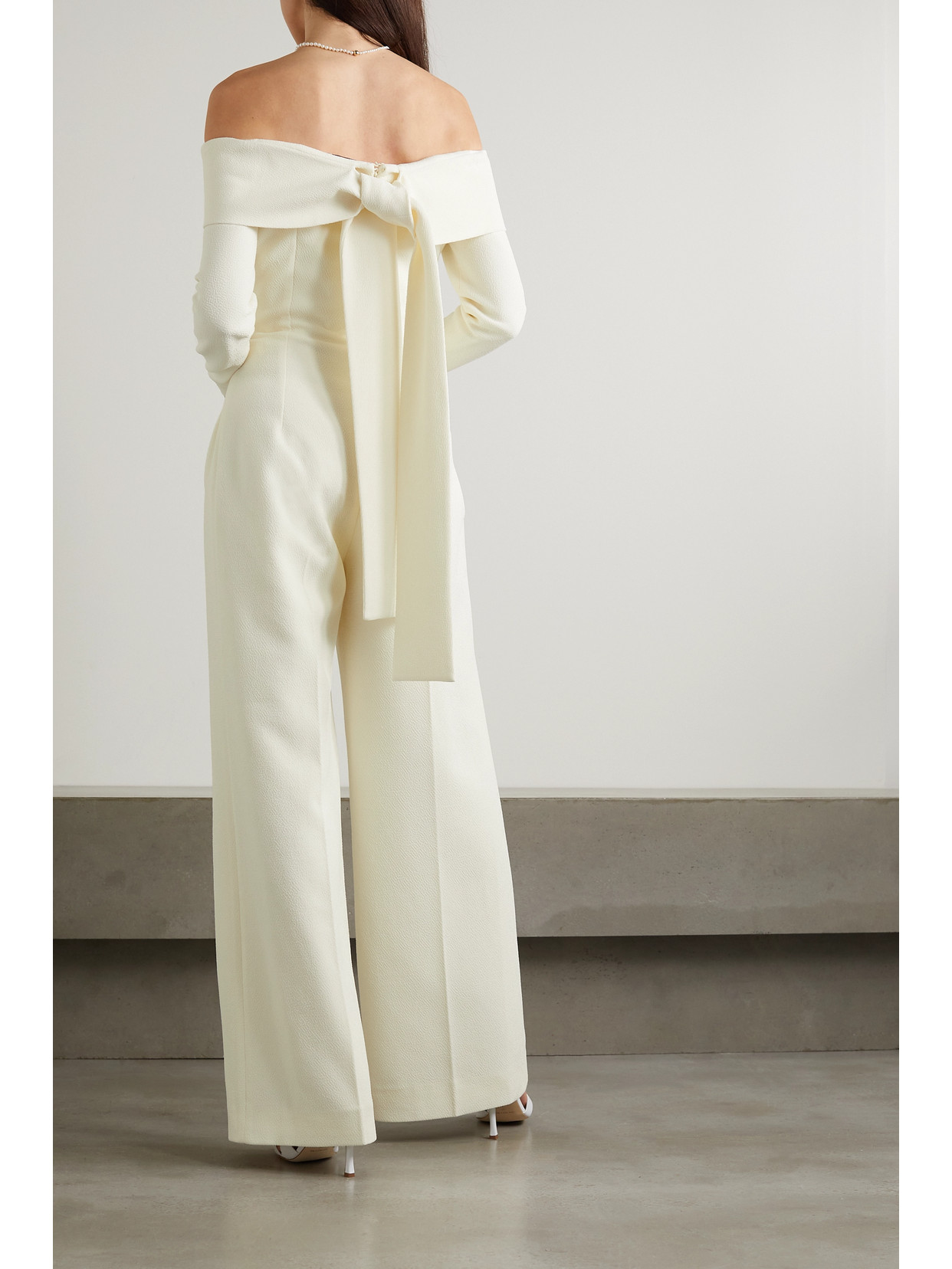 Emilia Wickstead Vesper Off-the-shoulder Crepe Jumpsuit In Ivory