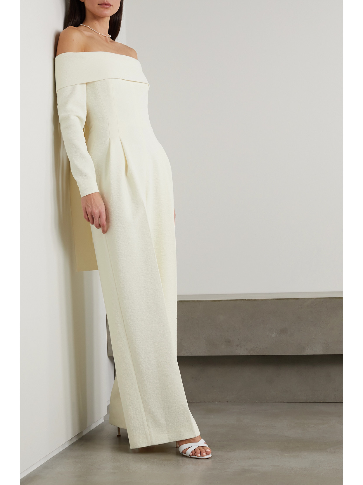 Emilia Wickstead Vesper Off-the-shoulder Crepe Jumpsuit In Ivory