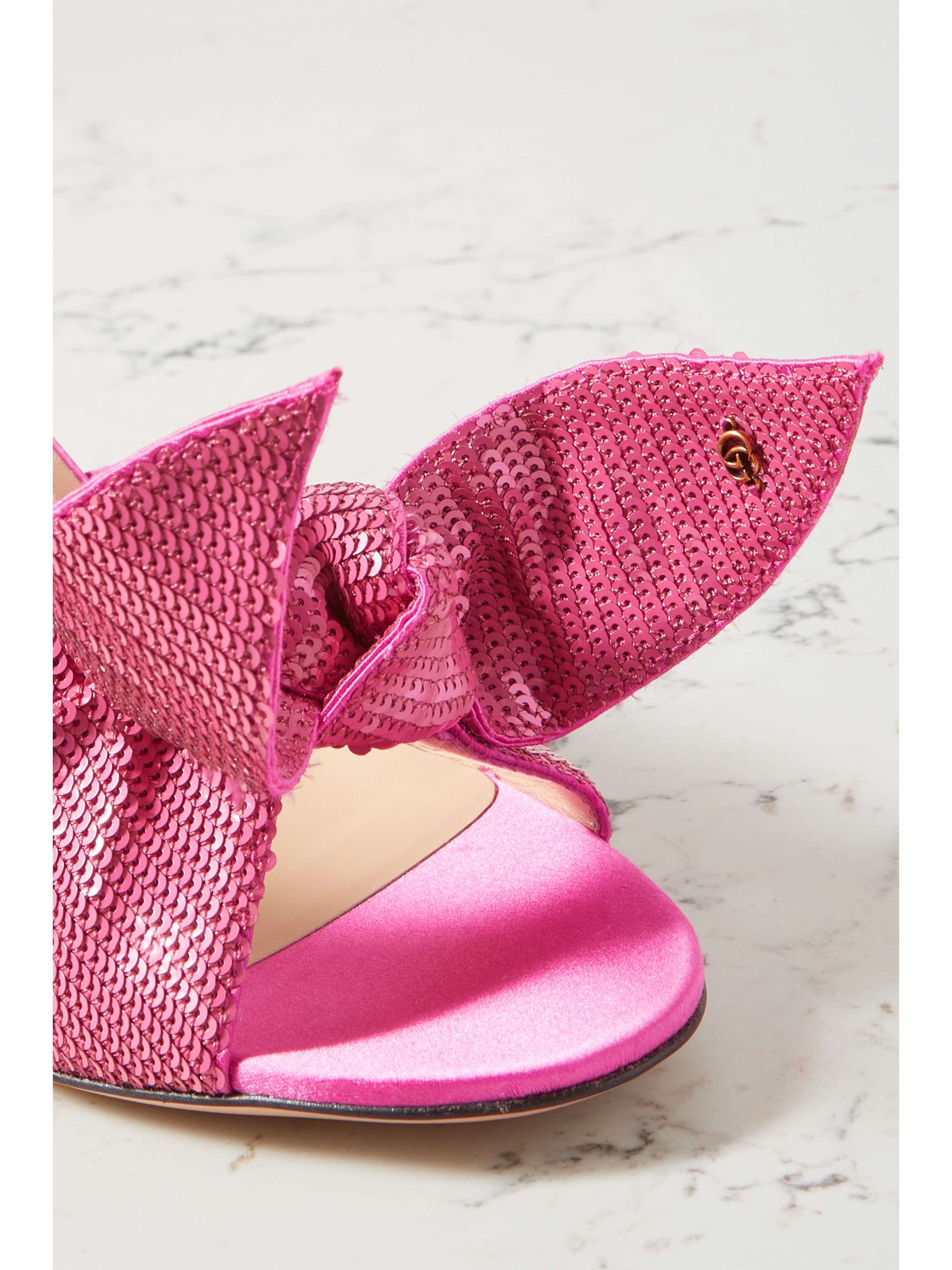 GUCCI Logo-embellished sequined satin sandals | NET-A-PORTER