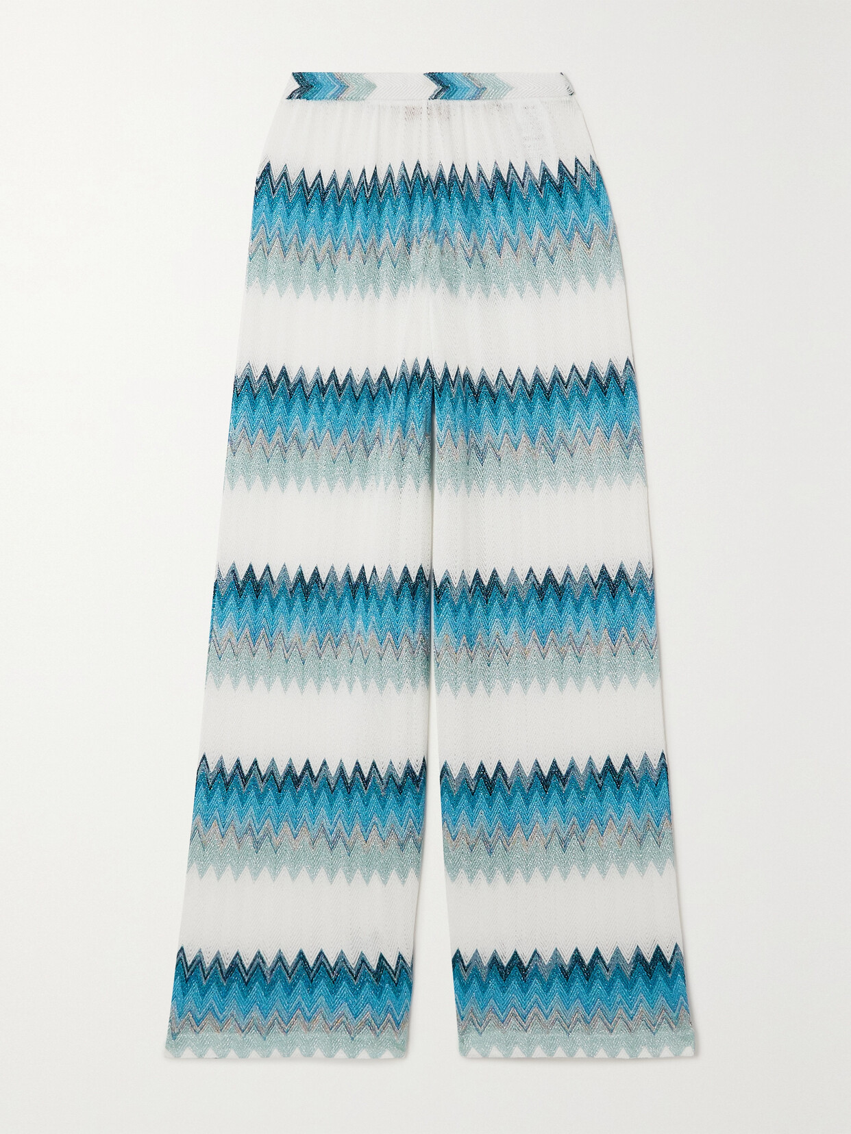 Missoni Striped Metallic Crochet-knit Wide-leg Pants - Blue