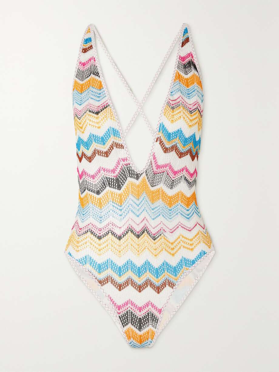 net-a-porter.com | Mare striped crochet-knit swimsuit