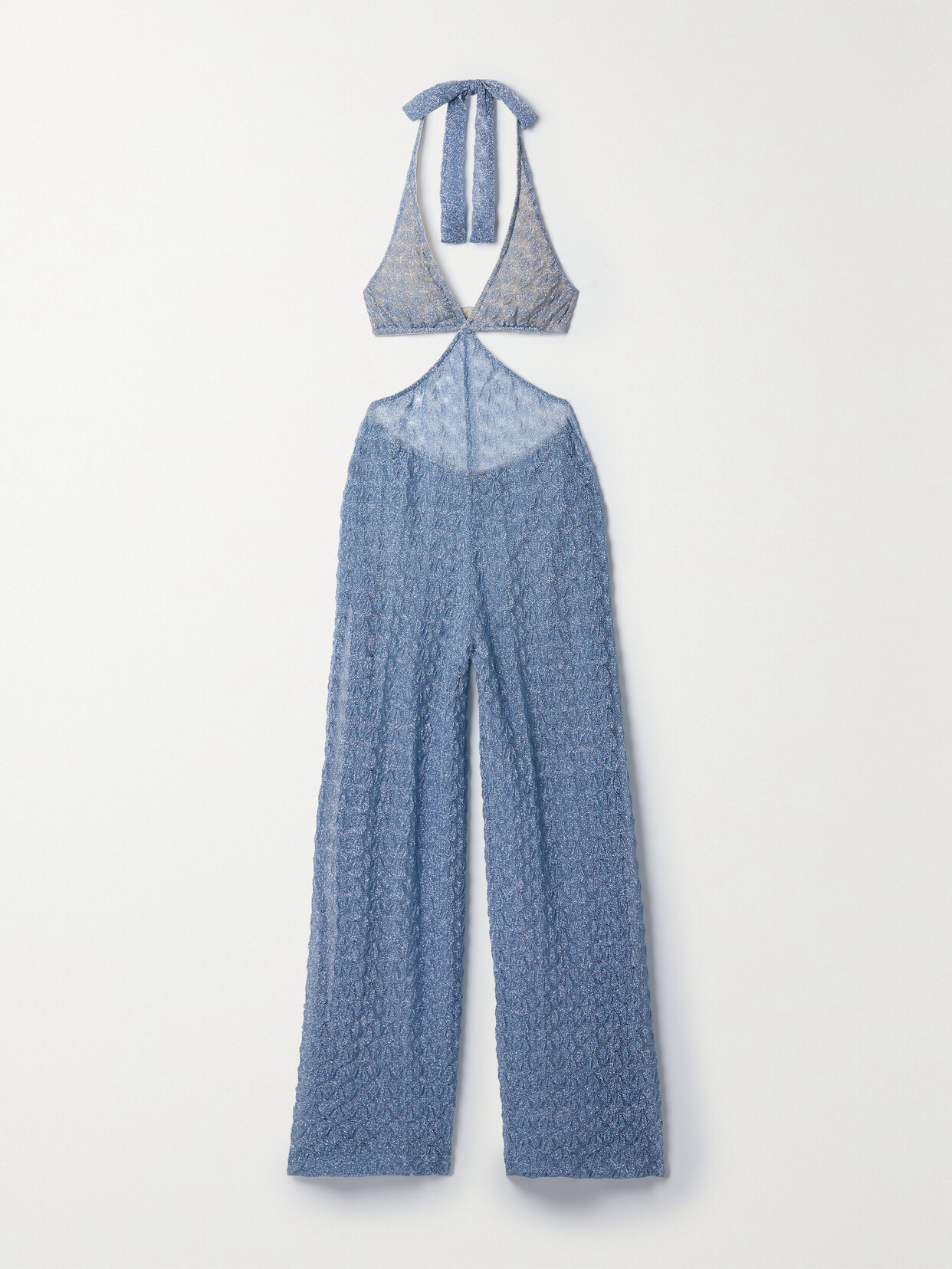 Missoni Zig-zag Knit Halterneck Jumpsuit In Light Blue