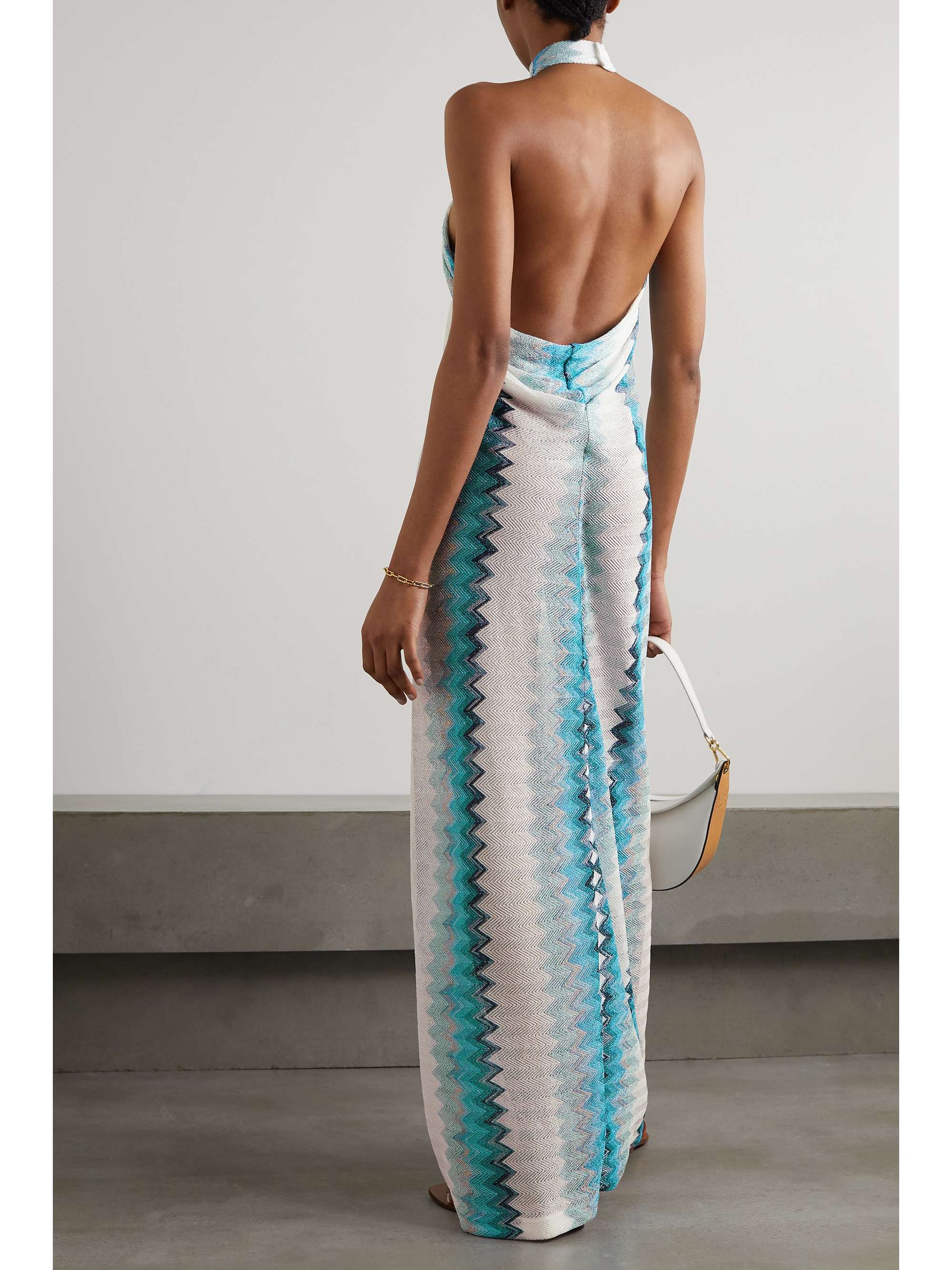 MISSONI Metallic crochet-knit halterneck maxi dress