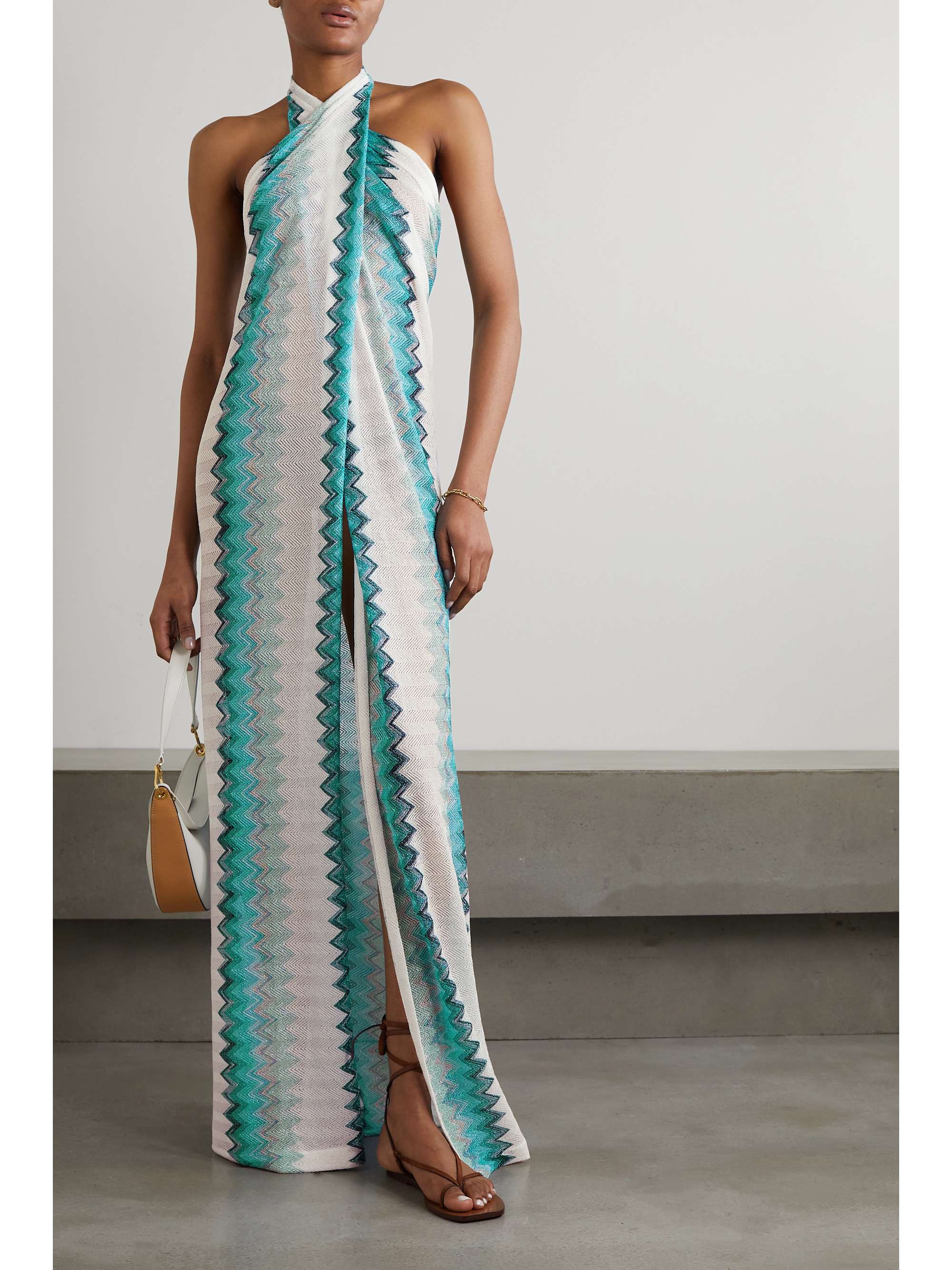 MISSONI Metallic crochet-knit halterneck maxi dress