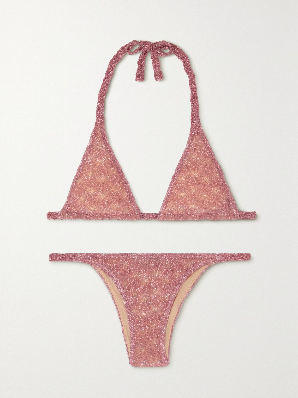 Missoni - Mare Metallic Knitted Halterneck Triangle Bikini - Pink