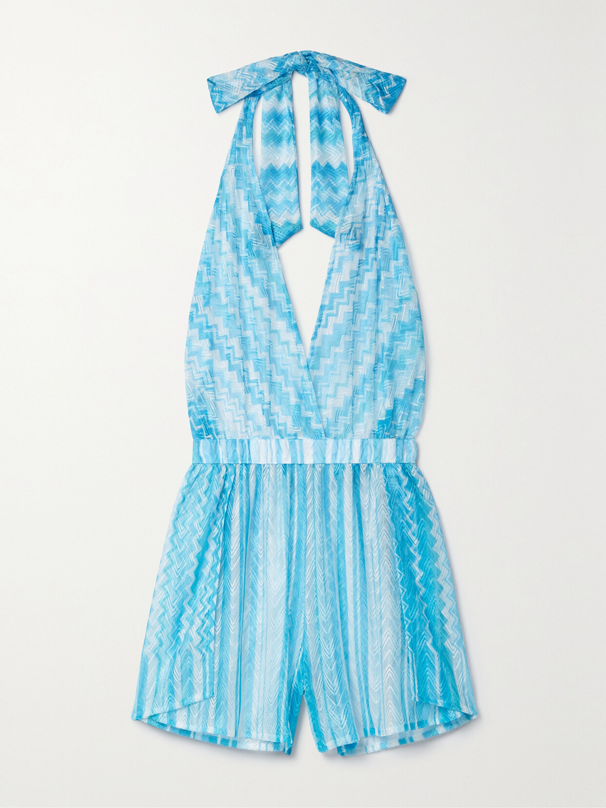 Missoni - Striped Crochet-knit Halterneck Playsuit - Blue