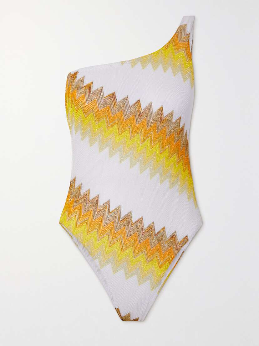 Missoni Mare One-shoulder Striped Metallic Crochet-knit Swimsuit