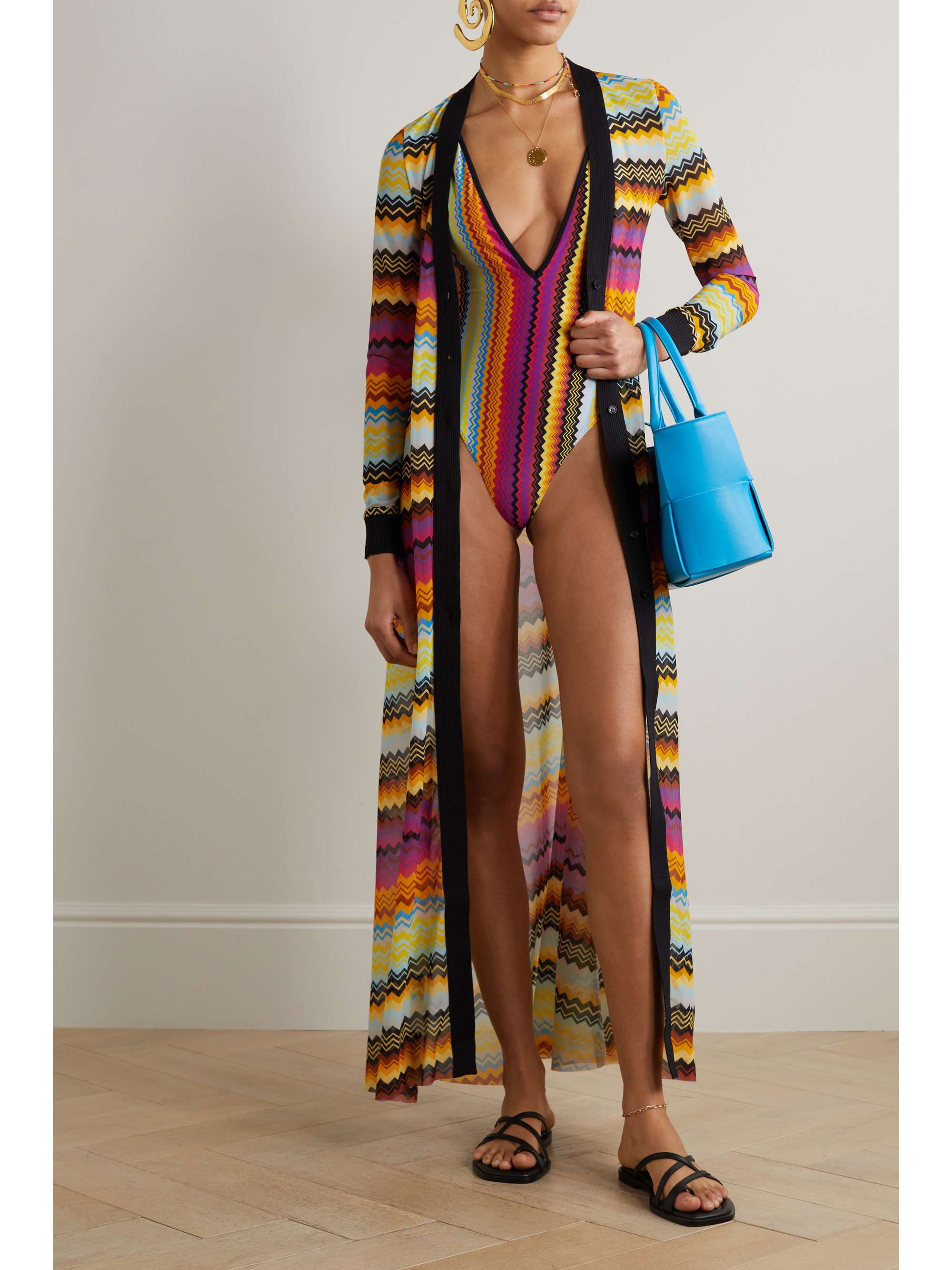 MISSONI Striped mesh coverup