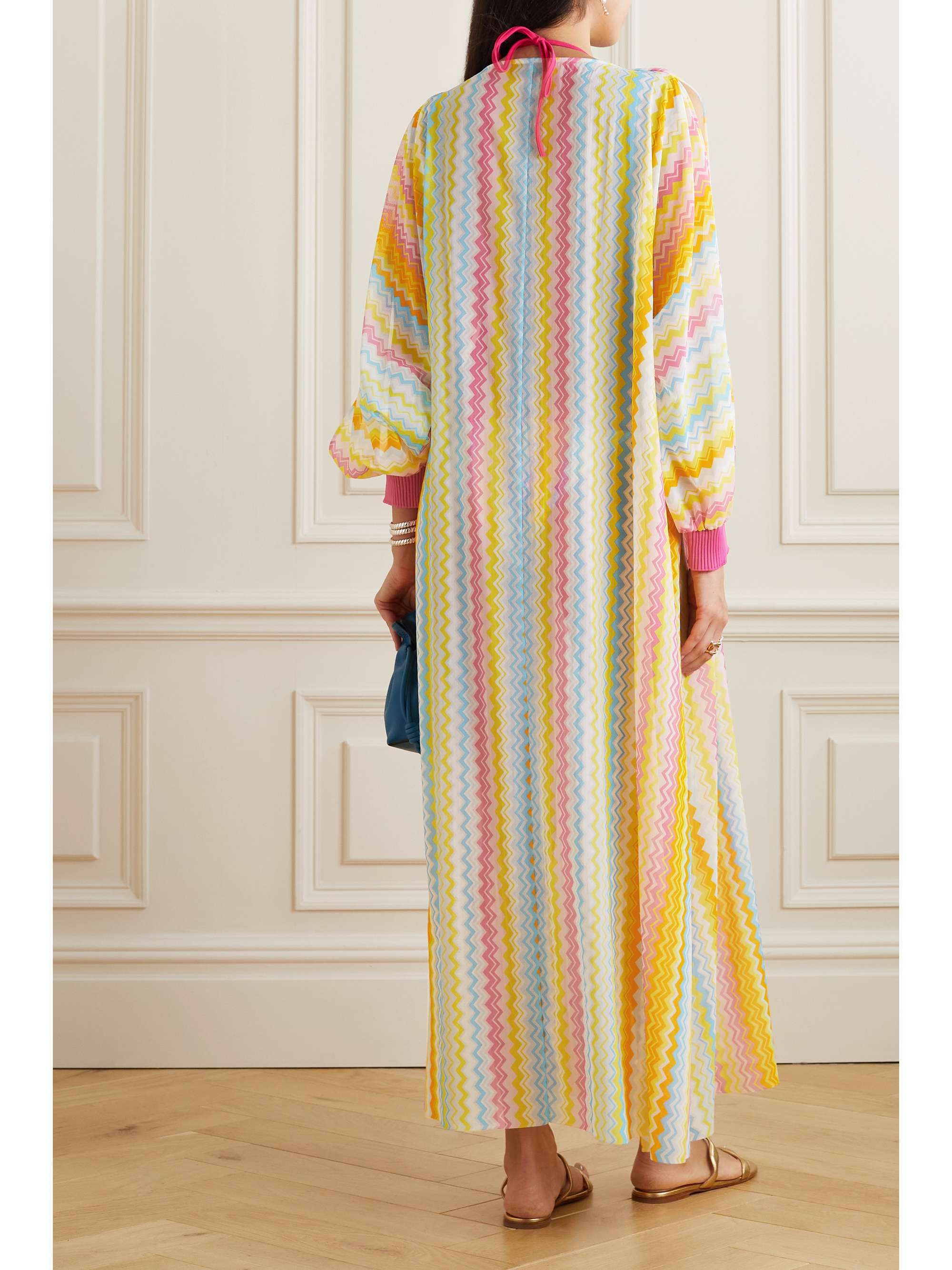 MISSONI Striped cutout stretch-organza coverup