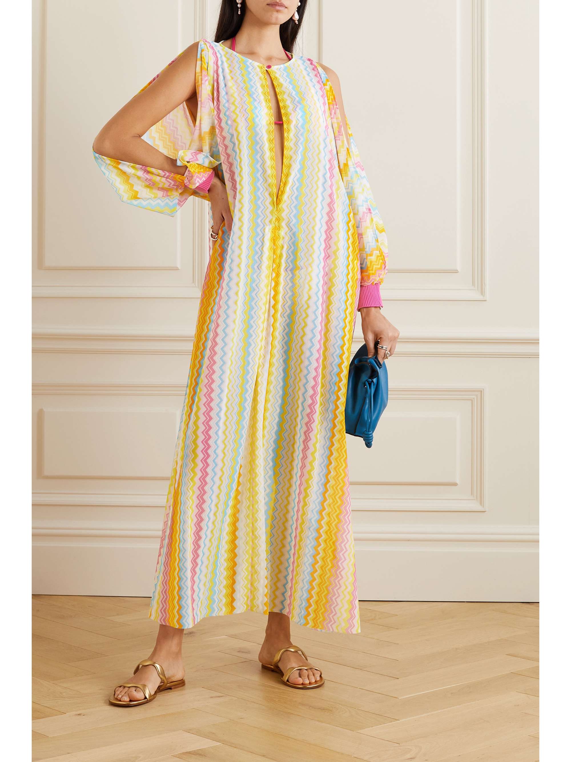 MISSONI Striped cutout stretch-organza coverup