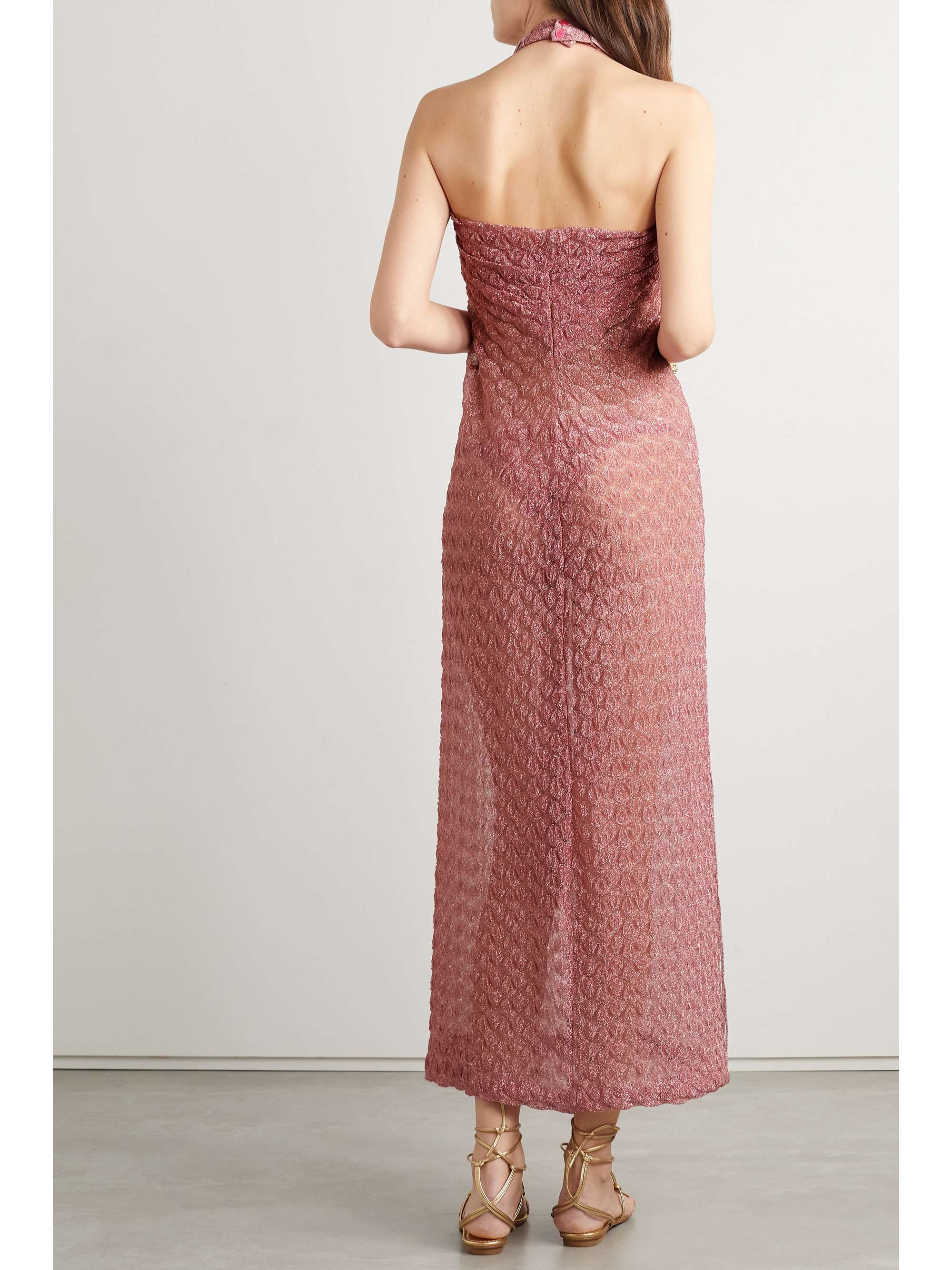 MISSONI Metallic crochet-knit halterneck maxi dress