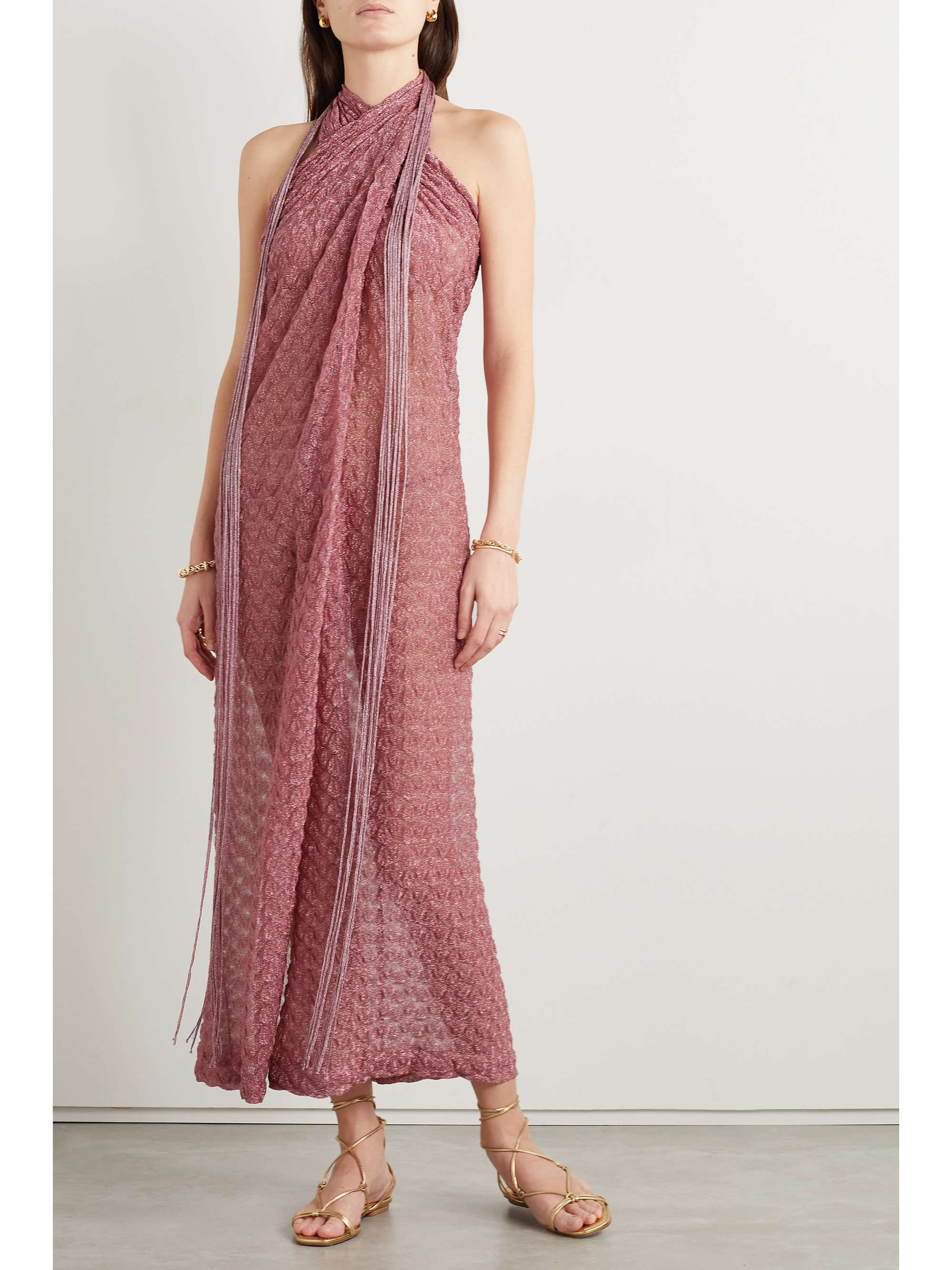 MISSONI Metallic crochet-knit halterneck maxi dress