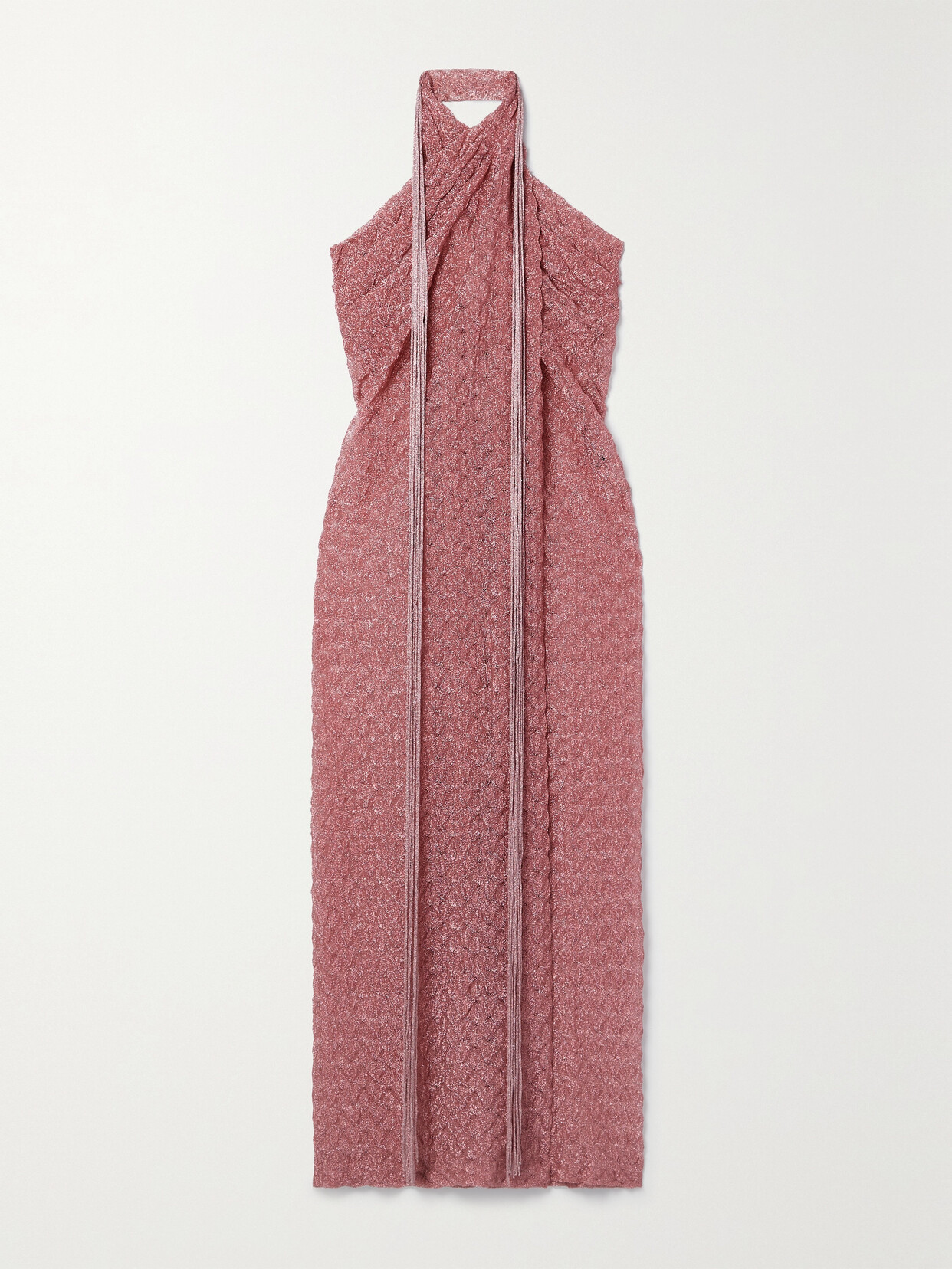 Missoni - Metallic Crochet-knit Halterneck Maxi Dress - Pink