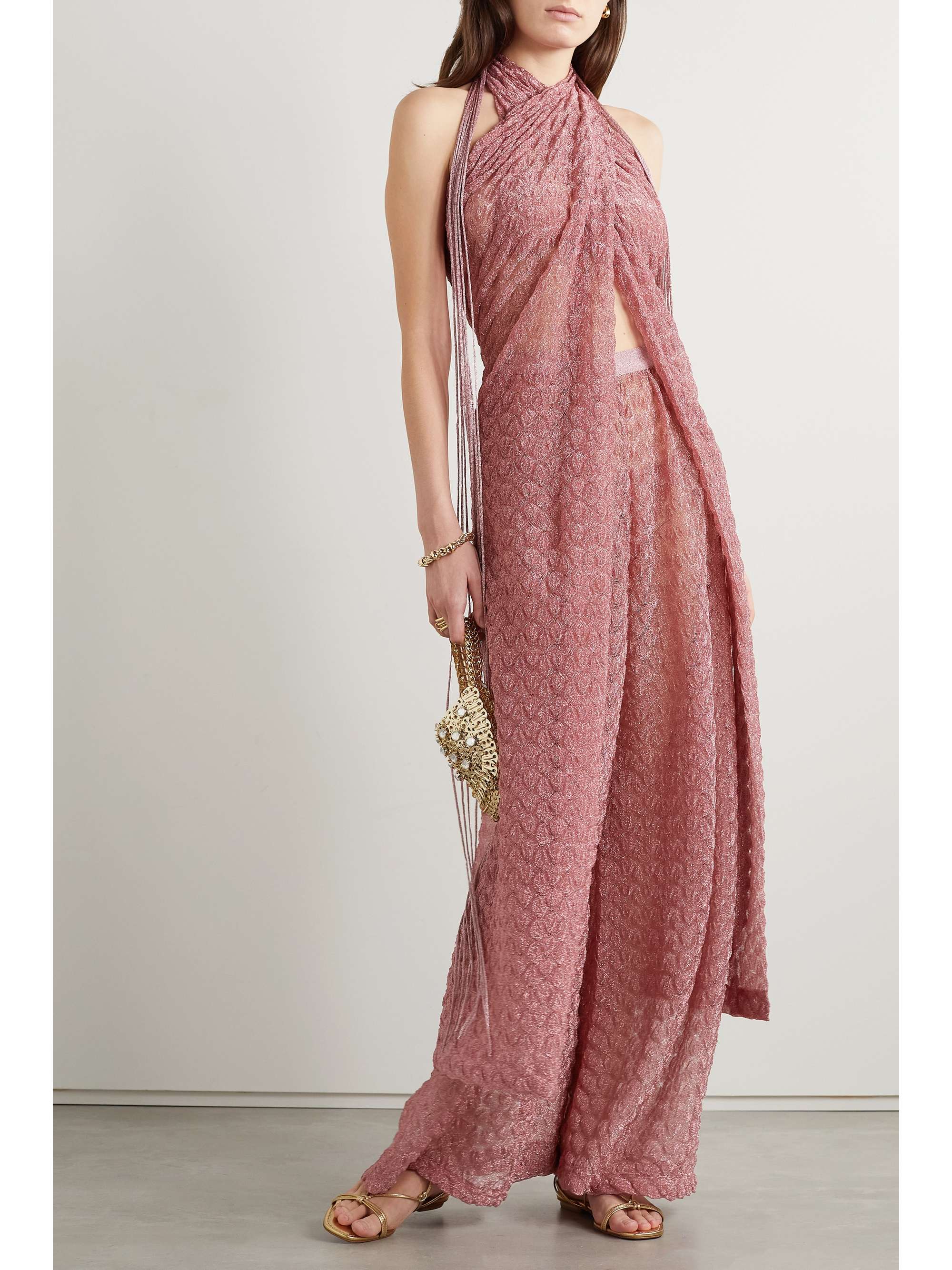 MISSONI Metallic crochet-knit halterneck maxi dress