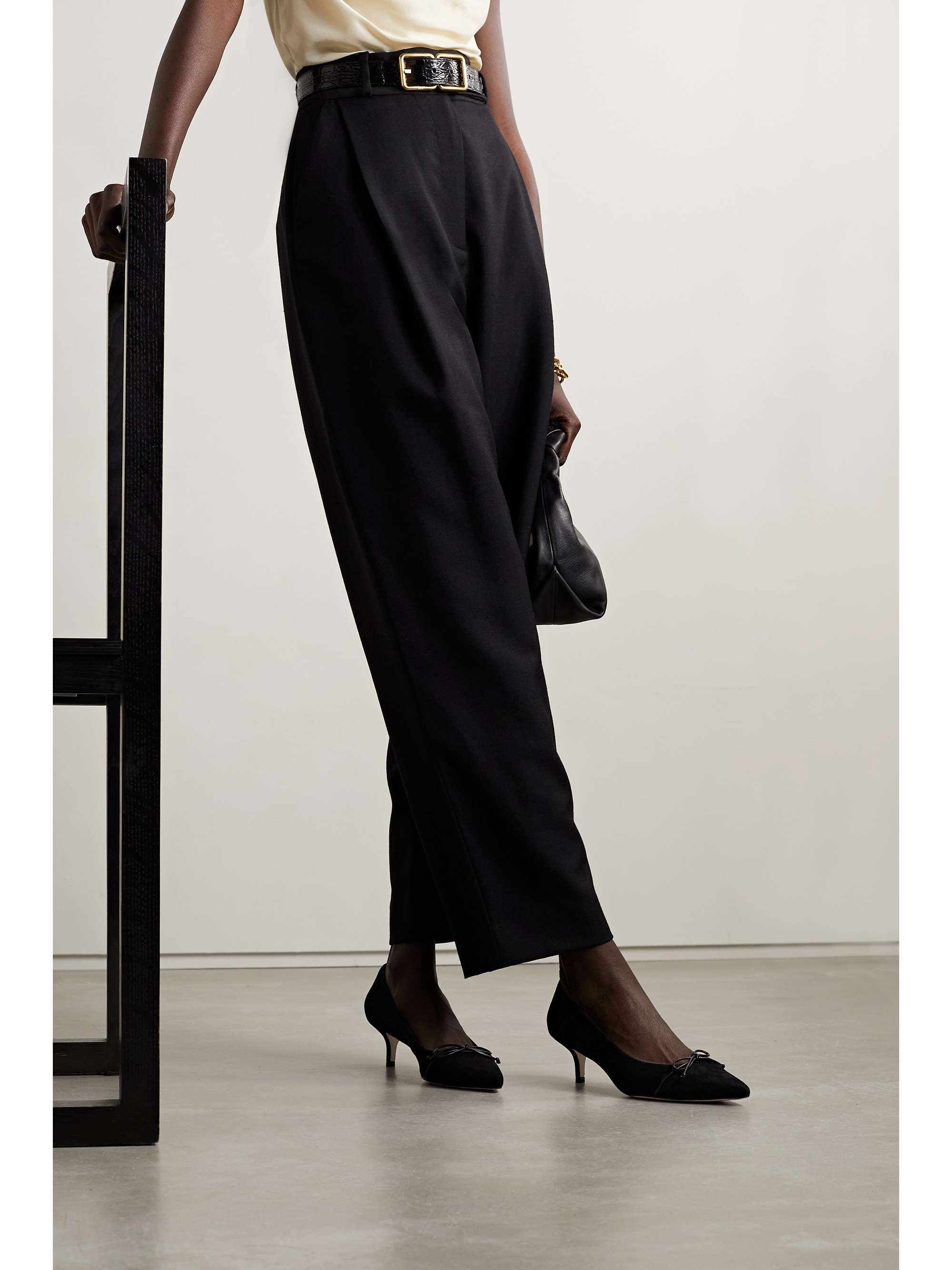 PORTE & PAIRE Leather-trimmed suede pumps
