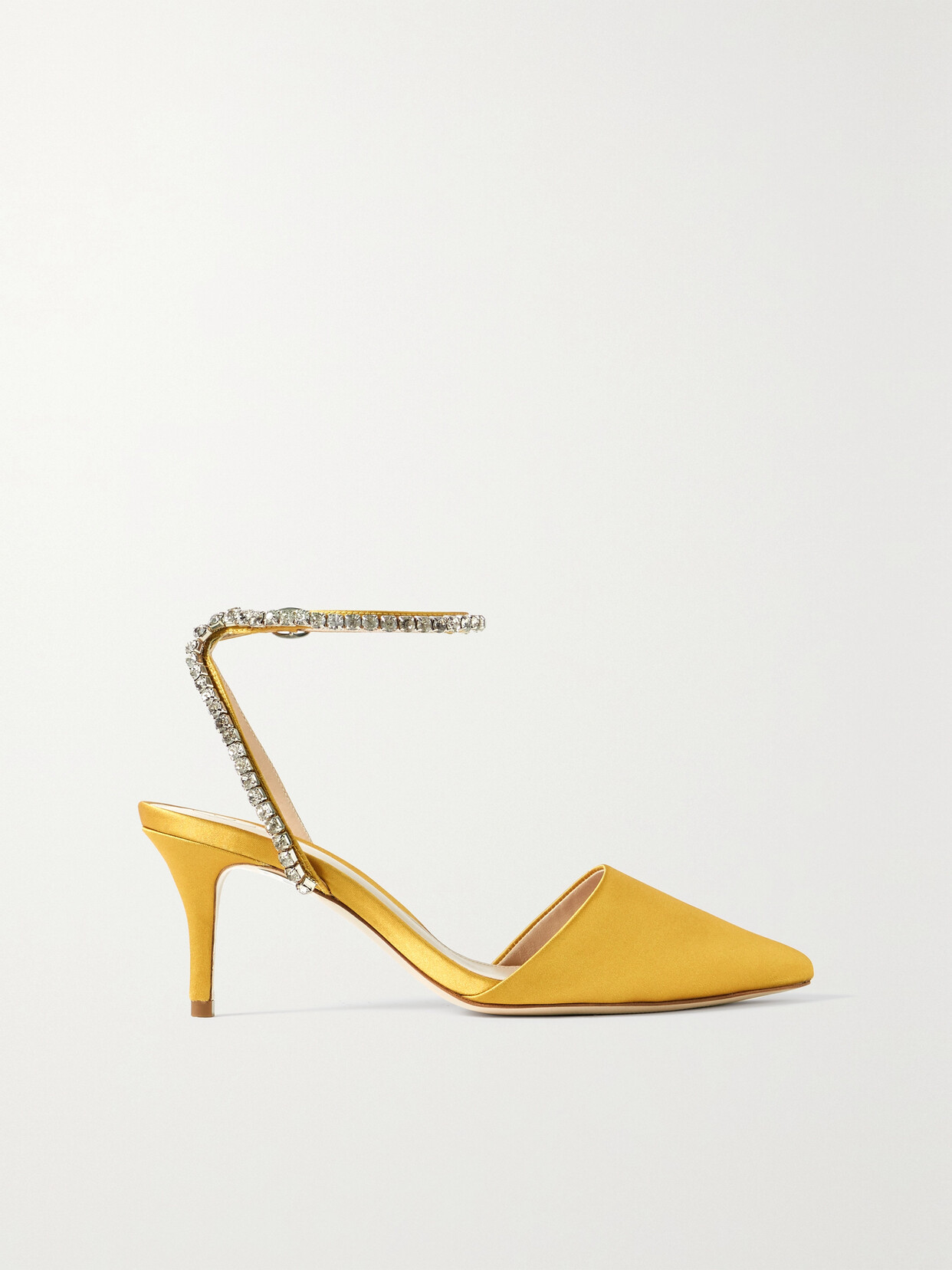 Porte & Paire - Crystal-embellished Satin Pumps - Yellow