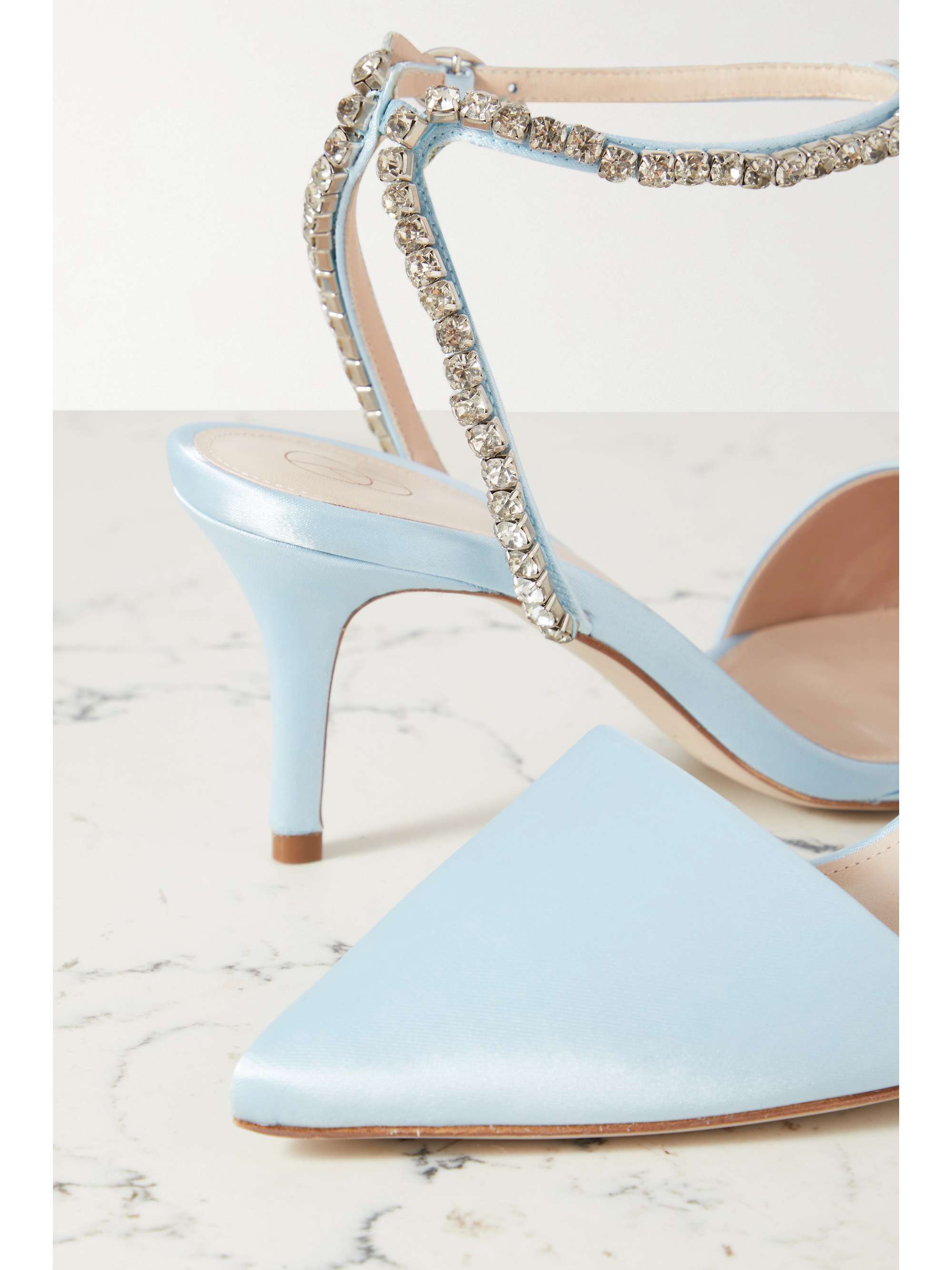 PORTE & PAIRE Crystal-embellished satin pumps