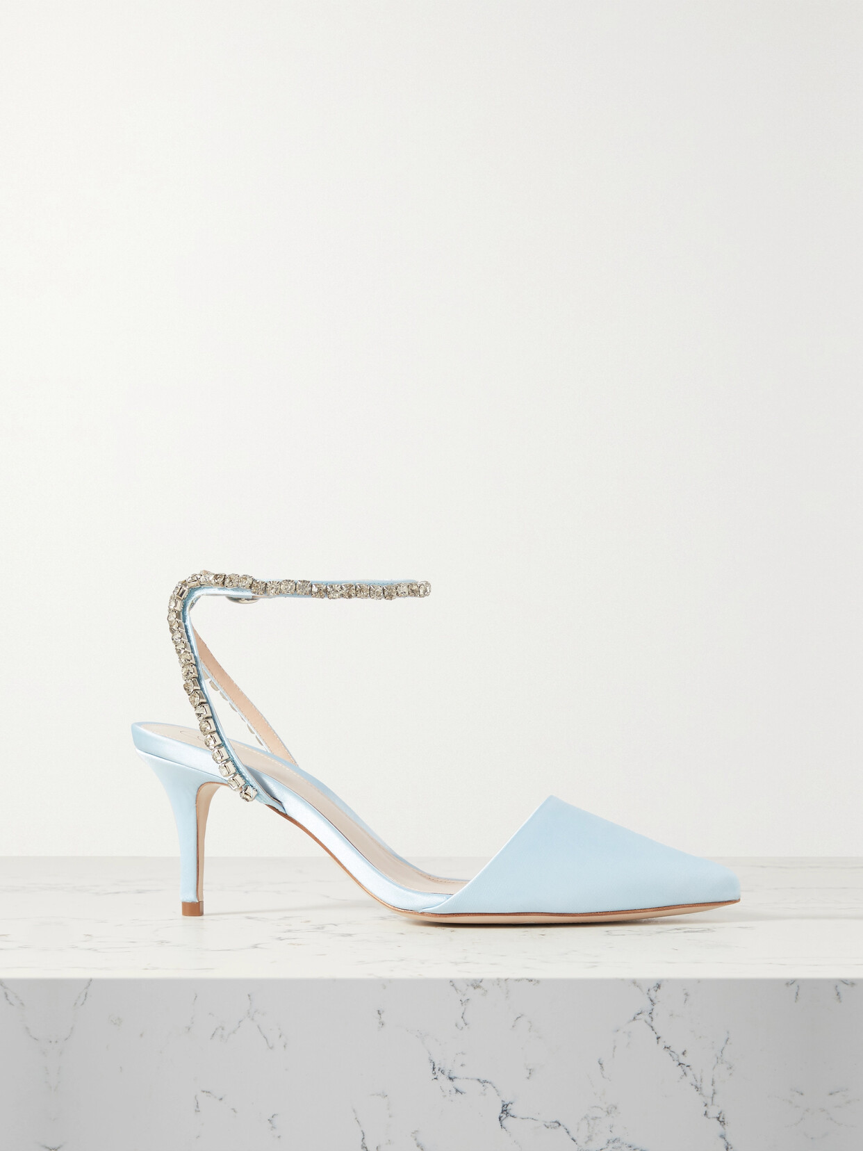 Porte & Paire - Crystal-embellished Satin Pumps - Blue