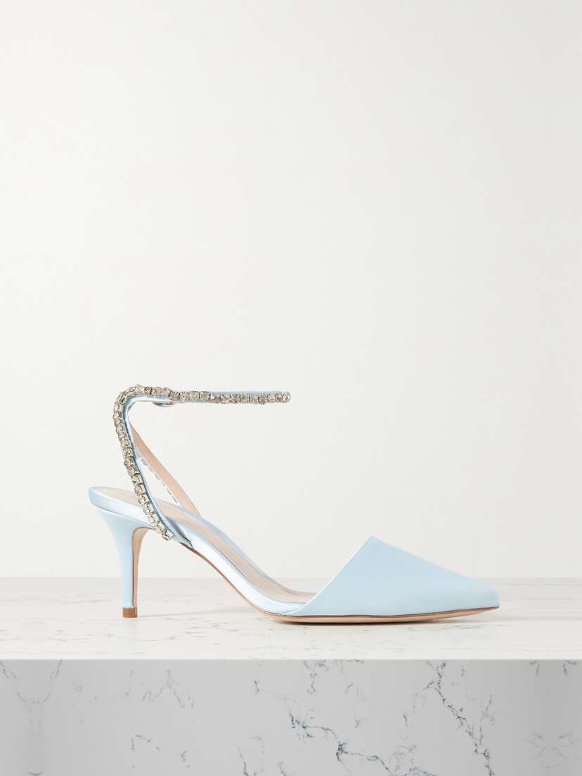 Porte & Paire Crystal-embellished Satin Pumps