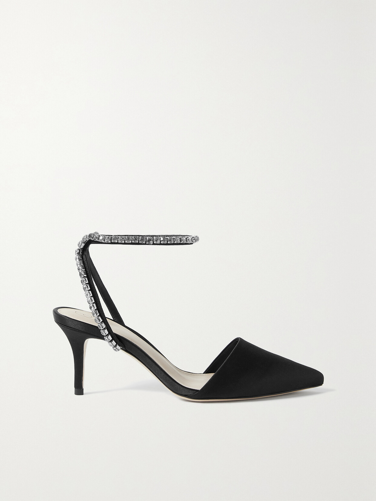 Porte & Paire - Crystal-embellished Satin Pumps - Black