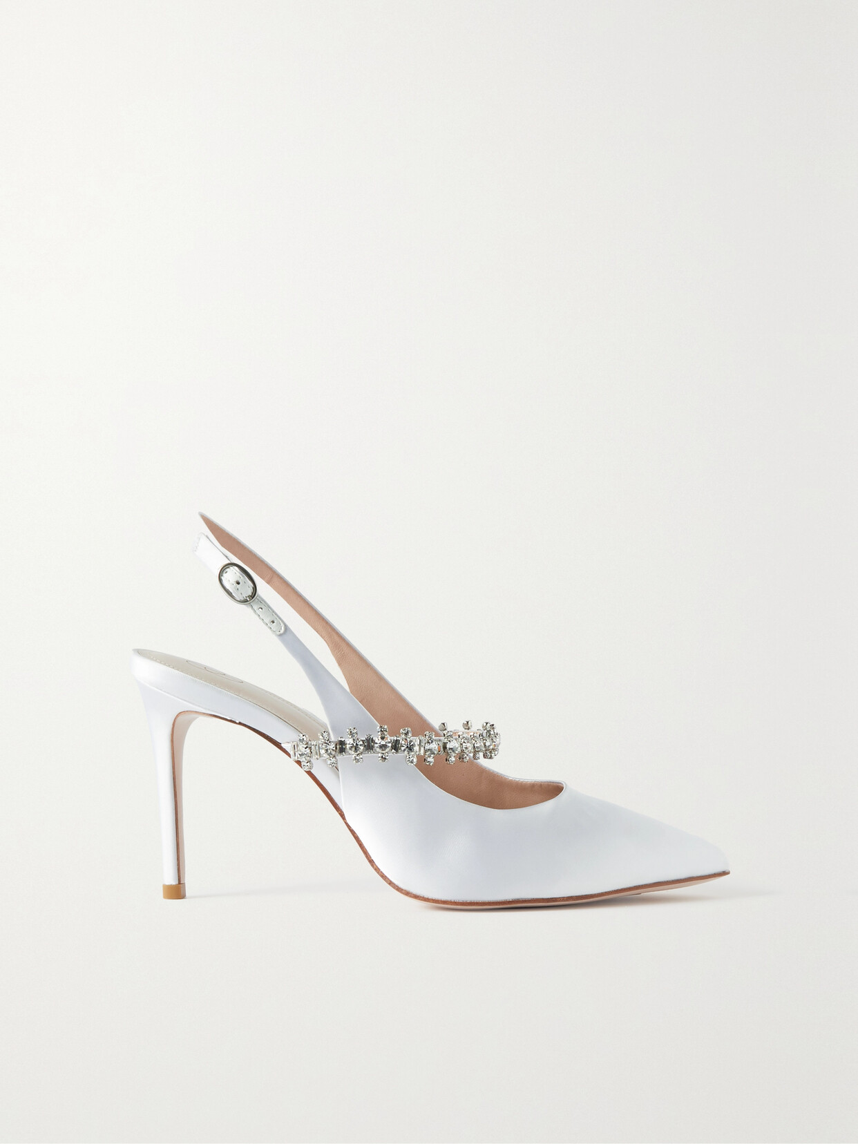 Porte & Paire - Crystal-embellished Satin-twill Slingback Pumps - White