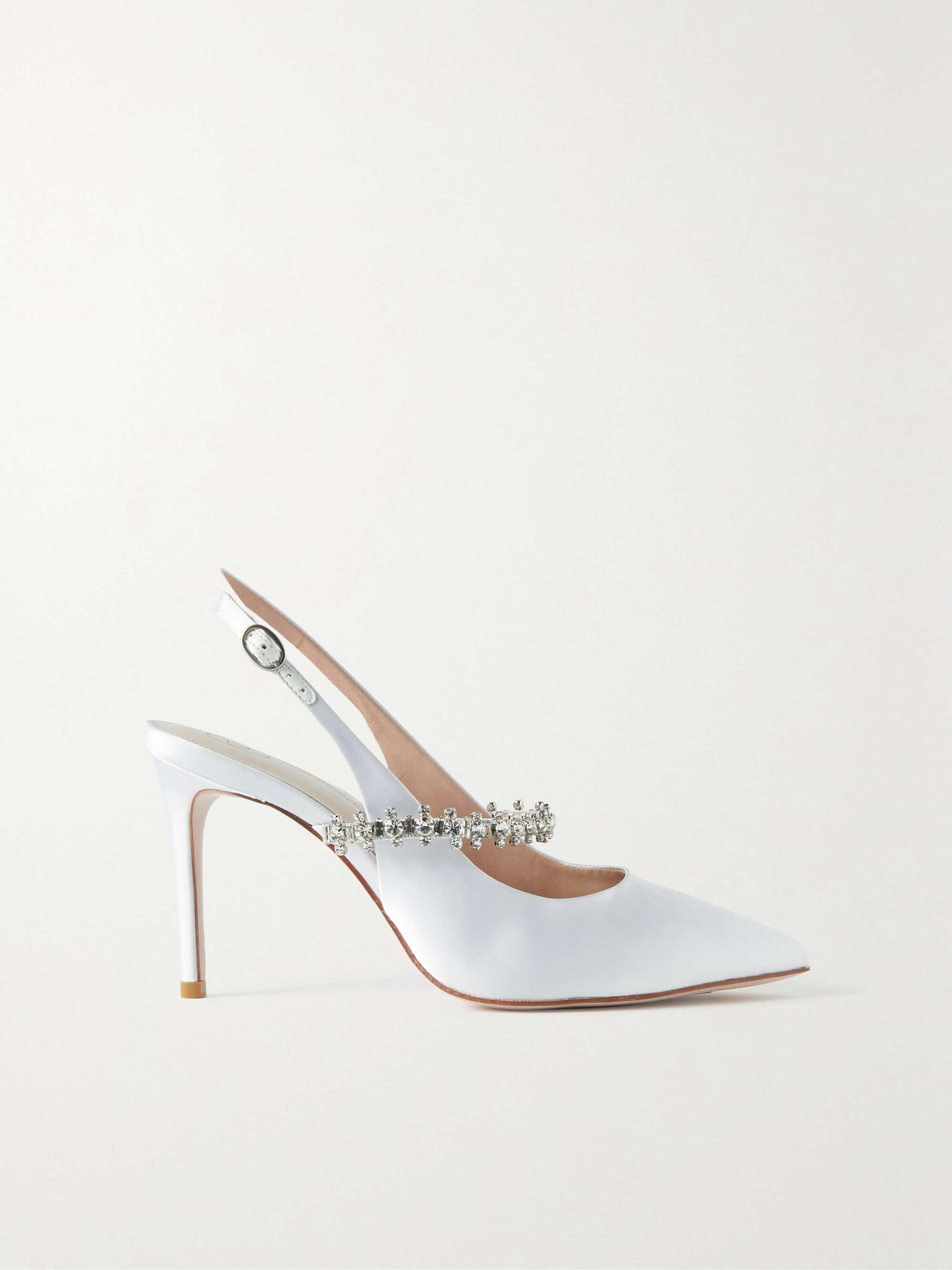 PORTE & PAIRE Crystal-embellished satin-twill slingback pumps