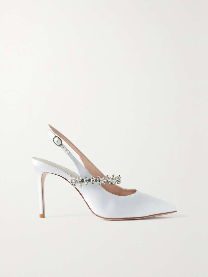 Porte & Paire Crystal-embellished Satin-twill Slingback Pumps