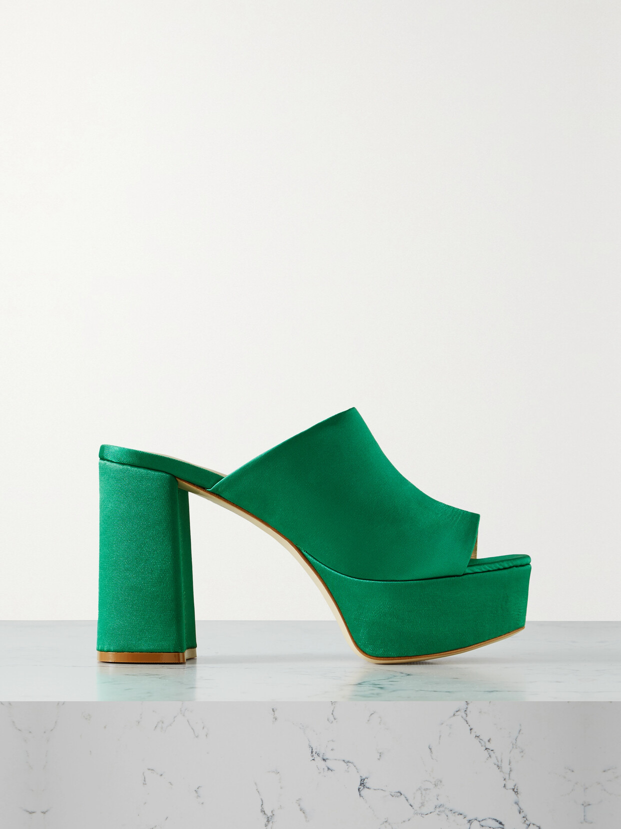 Porte & Paire - Satin Platform Mules - Green