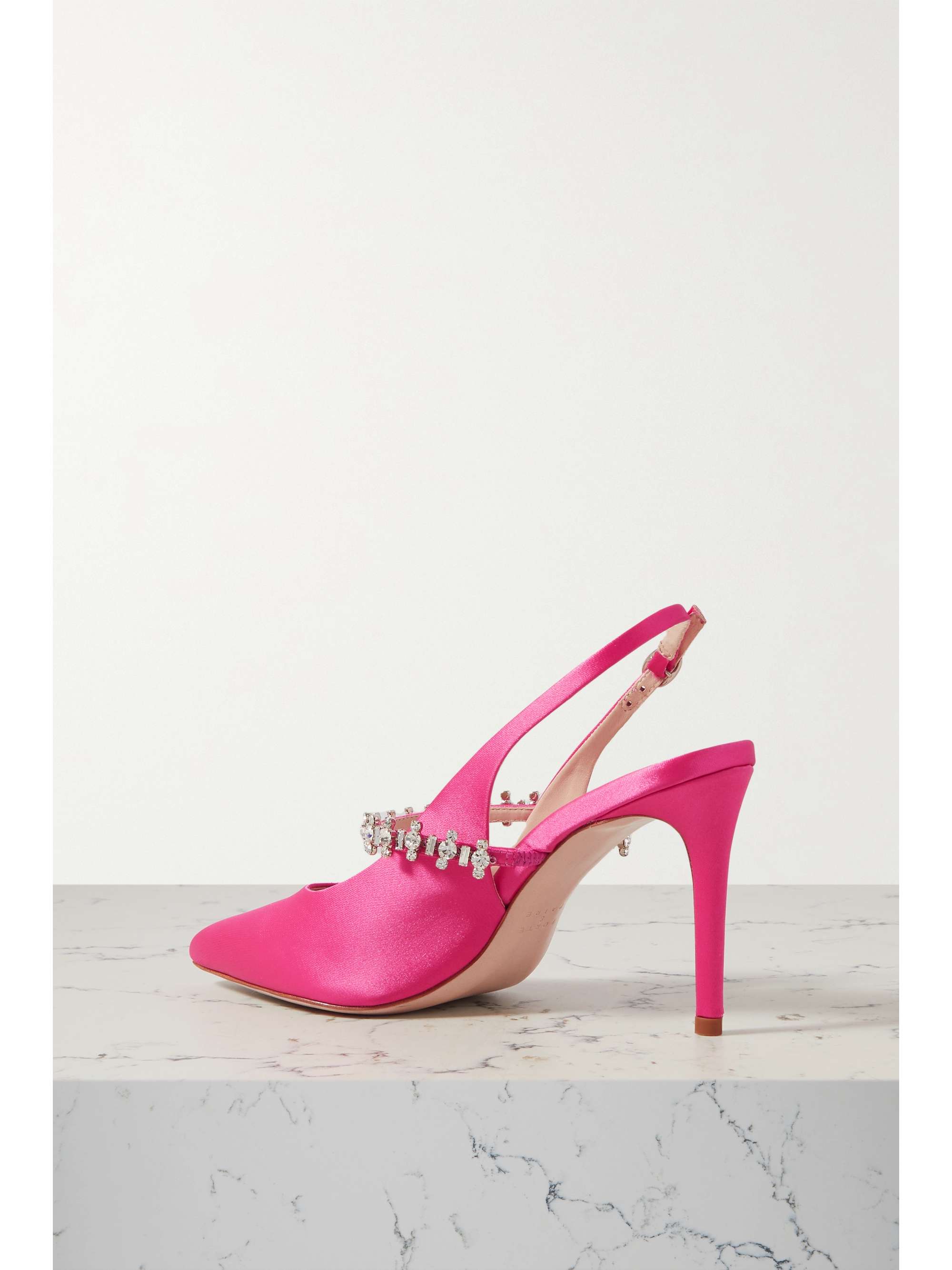 PORTE & PAIRE Crystal-embellished satin slingback pumps
