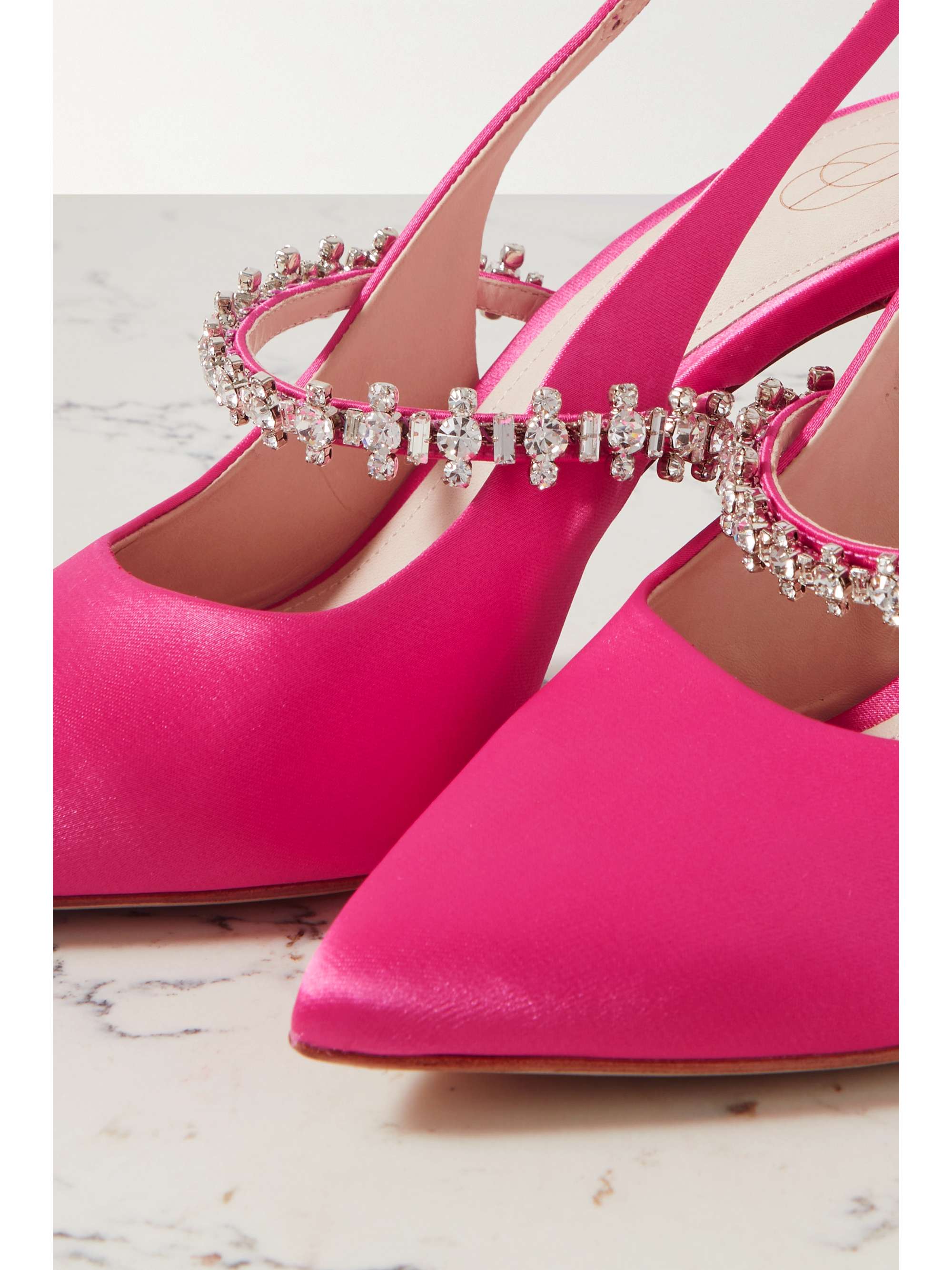 PORTE & PAIRE Crystal-embellished satin slingback pumps