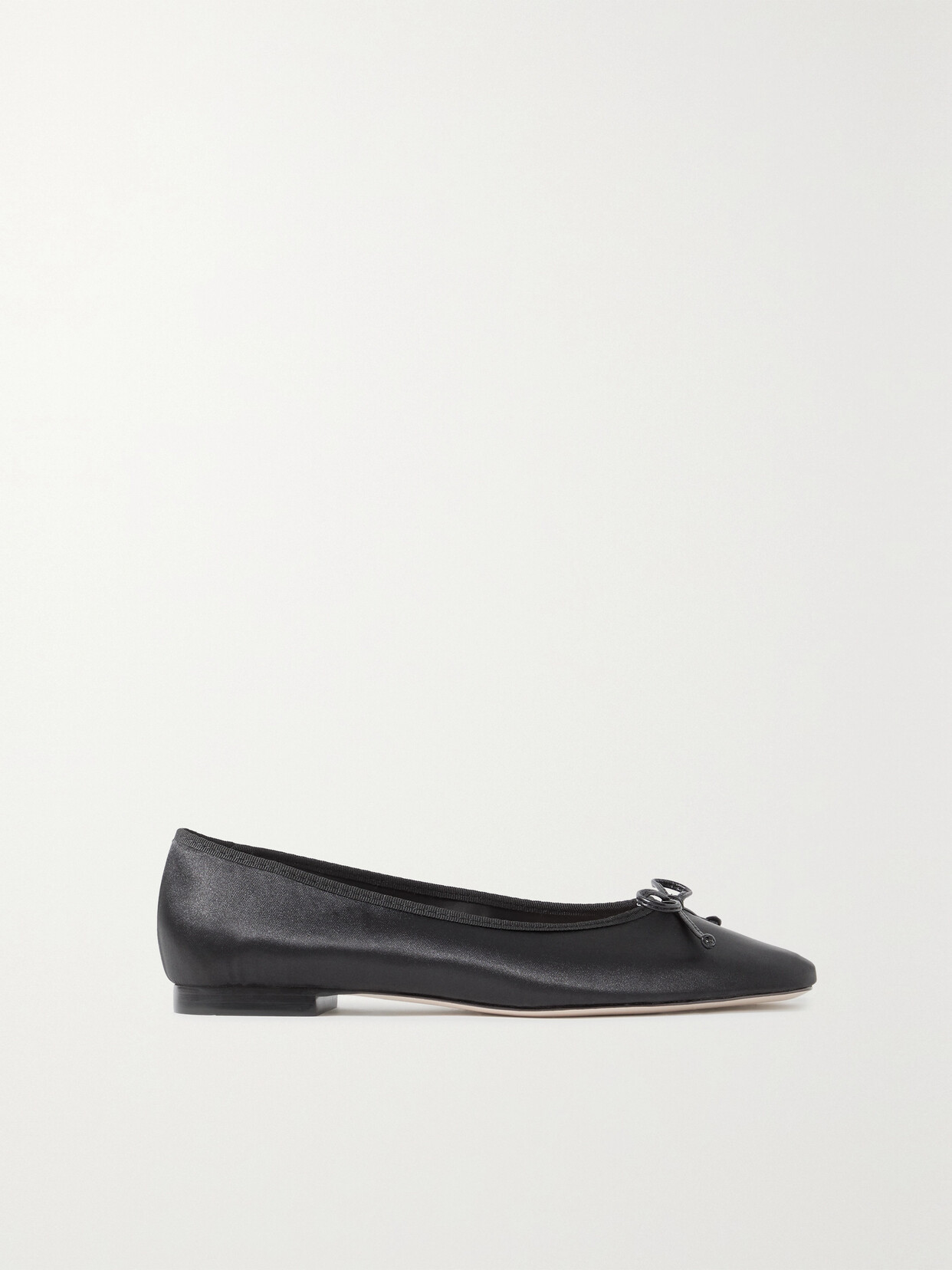 Porte & Paire - Bow-embellished Leather-trimmed Satin Ballet Flats - Black