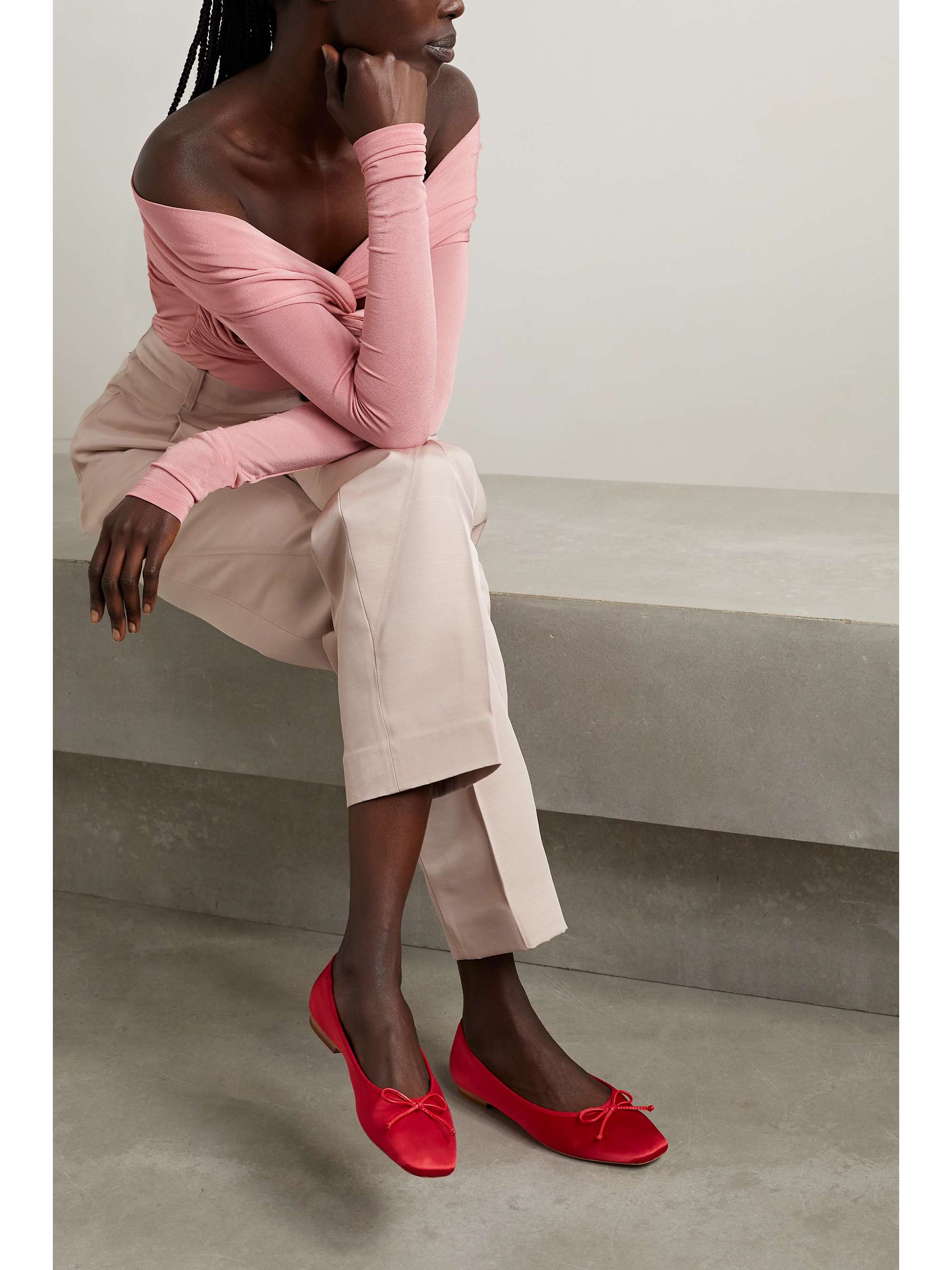 PORTE & PAIRE Bow-embellished satin ballet flats
