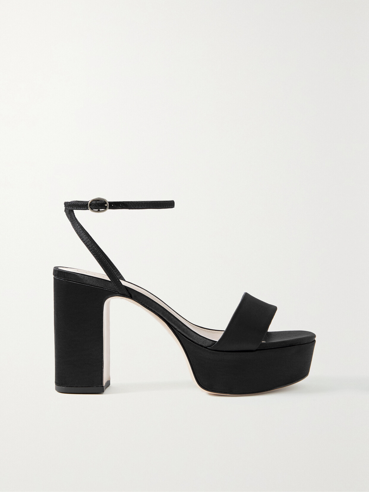 Porte & Paire Satin Platform Sandals - Black