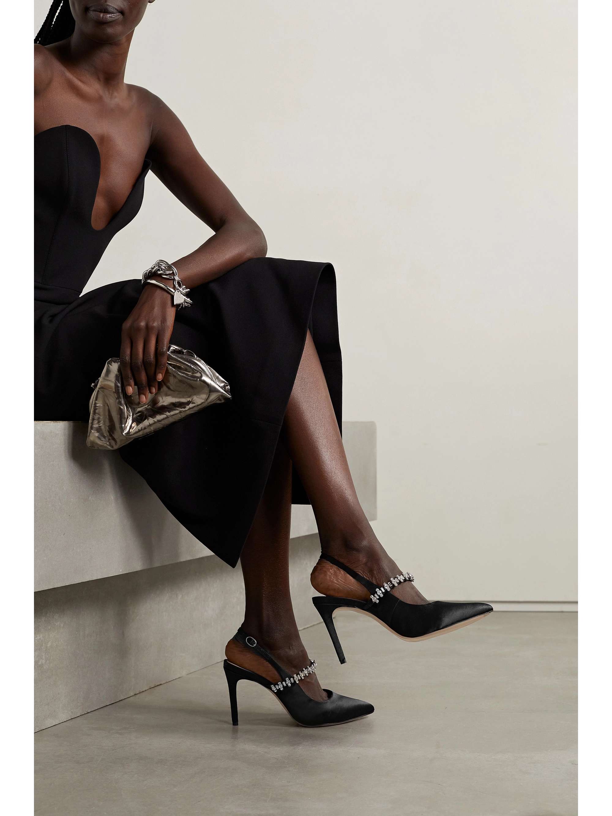 PORTE & PAIRE Crystal-embellished satin slingback pumps