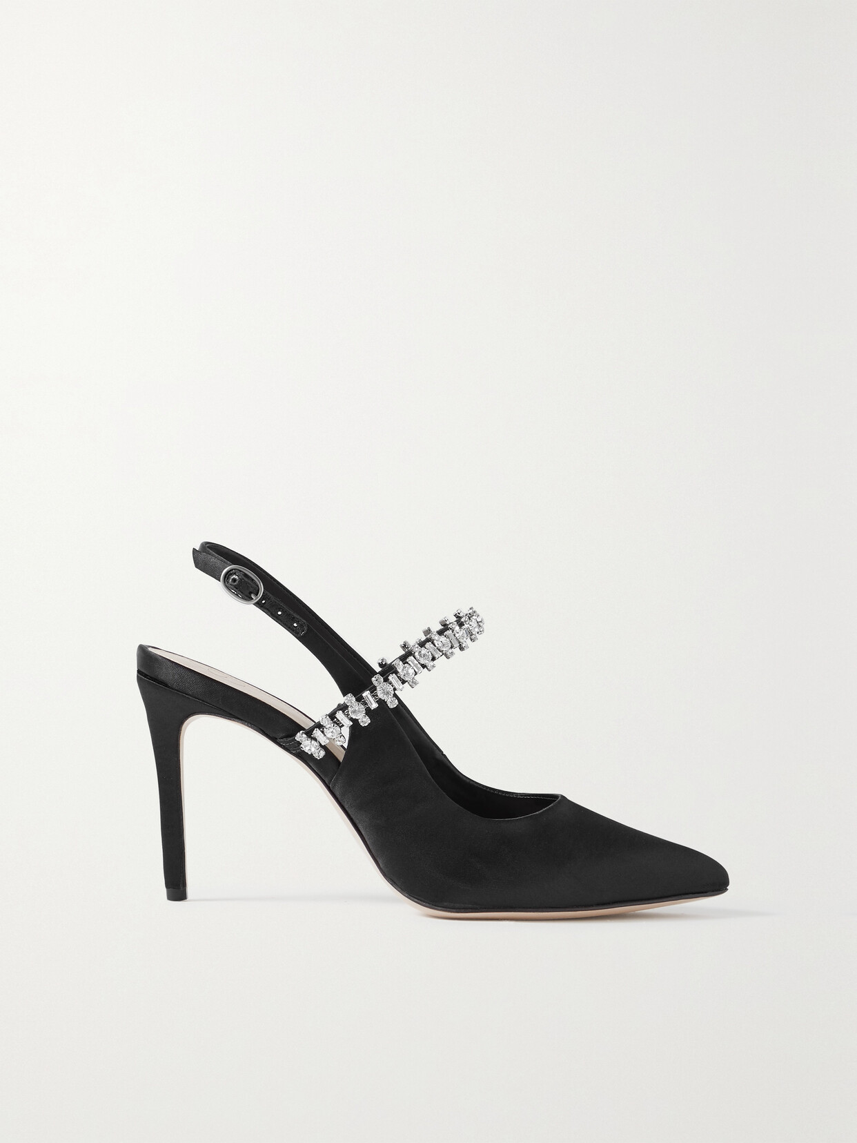 Porte & Paire - Crystal-embellished Satin Slingback Pumps - Black