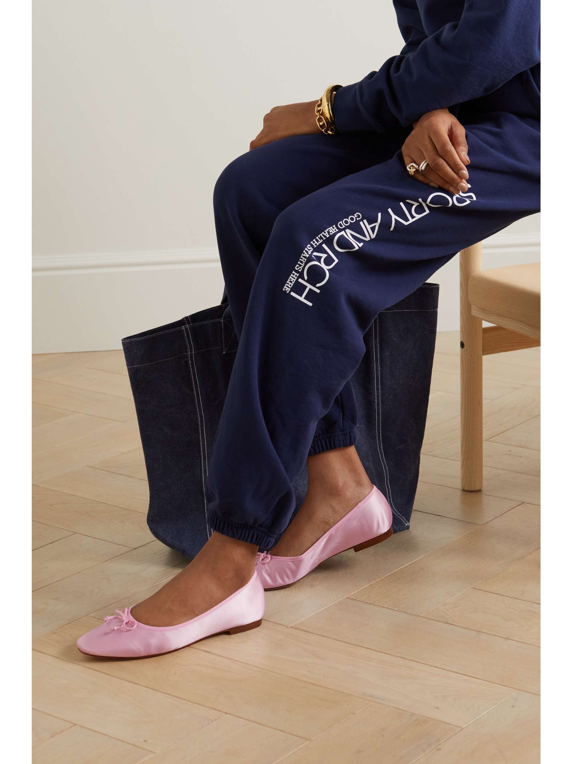 PORTE & PAIRE Bow-embellished satin ballet flats