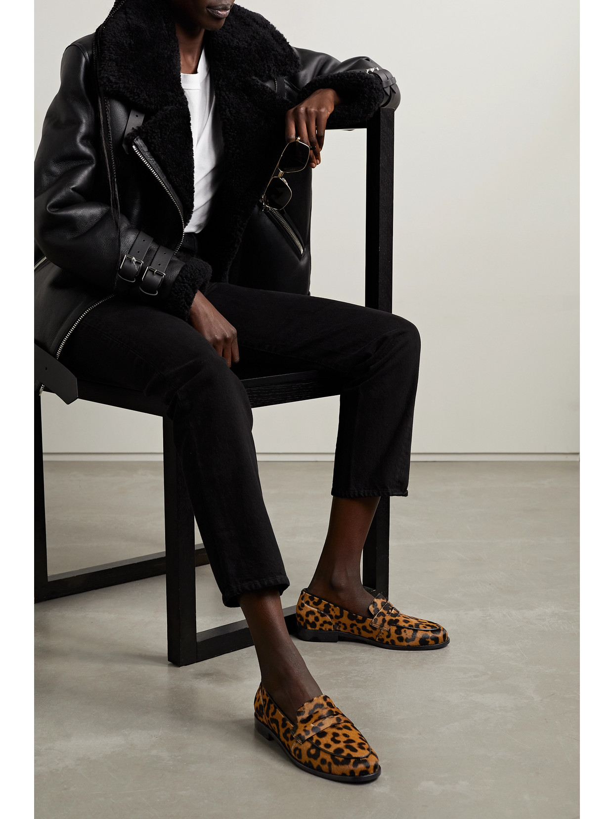 Porte & Paire Leopard-print Calf Hair Loafers In Animal Print