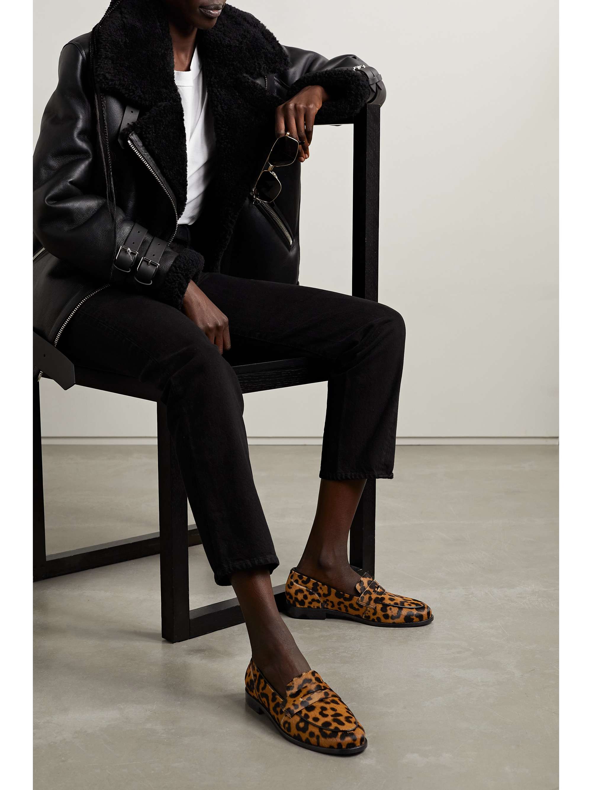 PORTE & PAIRE Leopard-print calf hair loafers