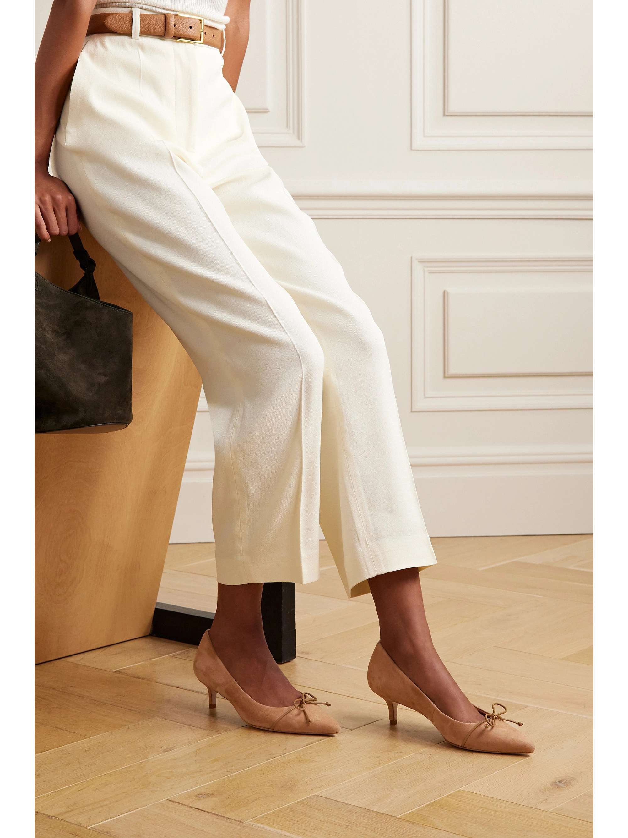 PORTE & PAIRE Leather-trimmed suede pumps