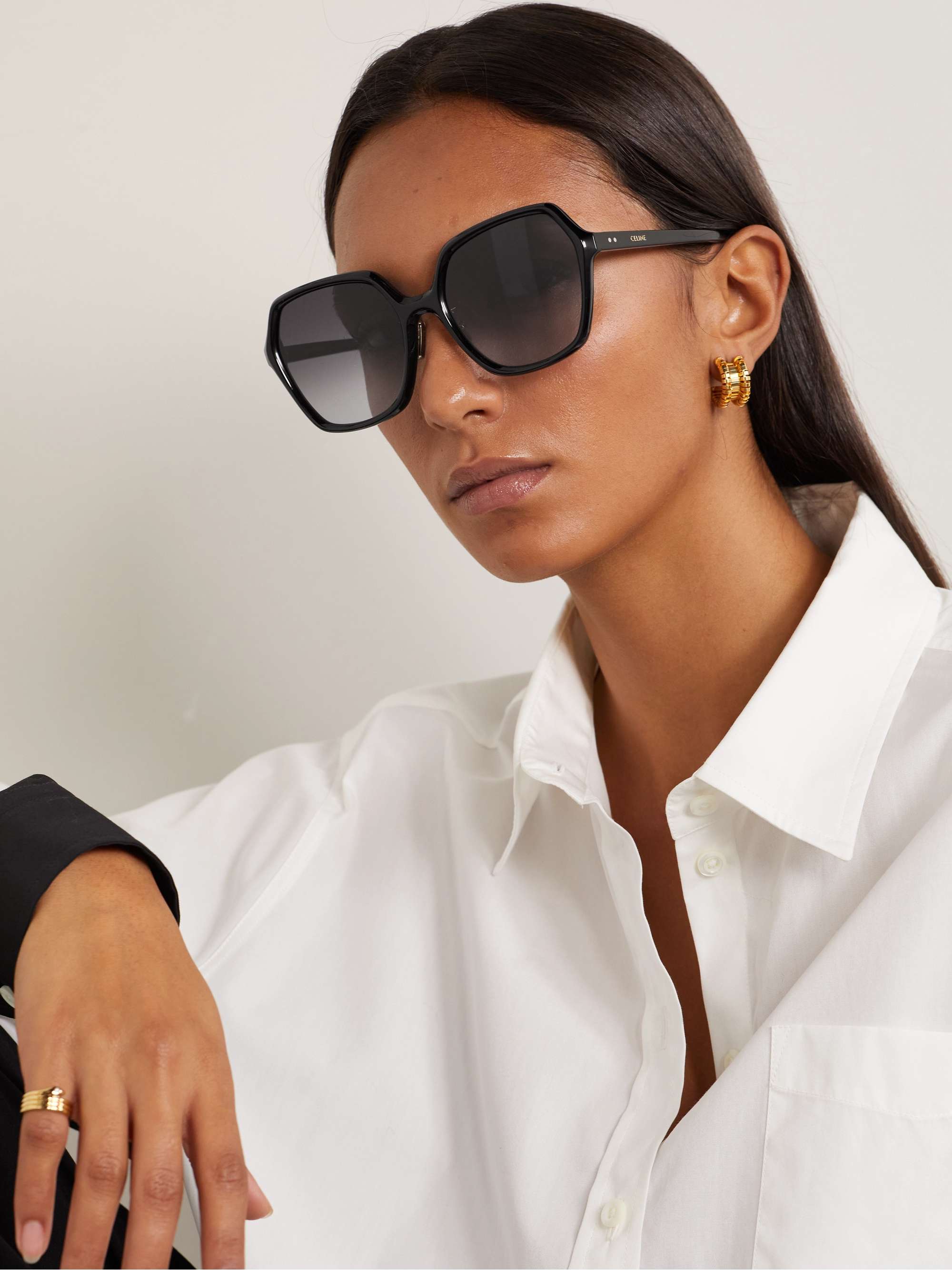 CELINE EYEWEAR Oversized square-frame tortoiseshell acetate sunglasses