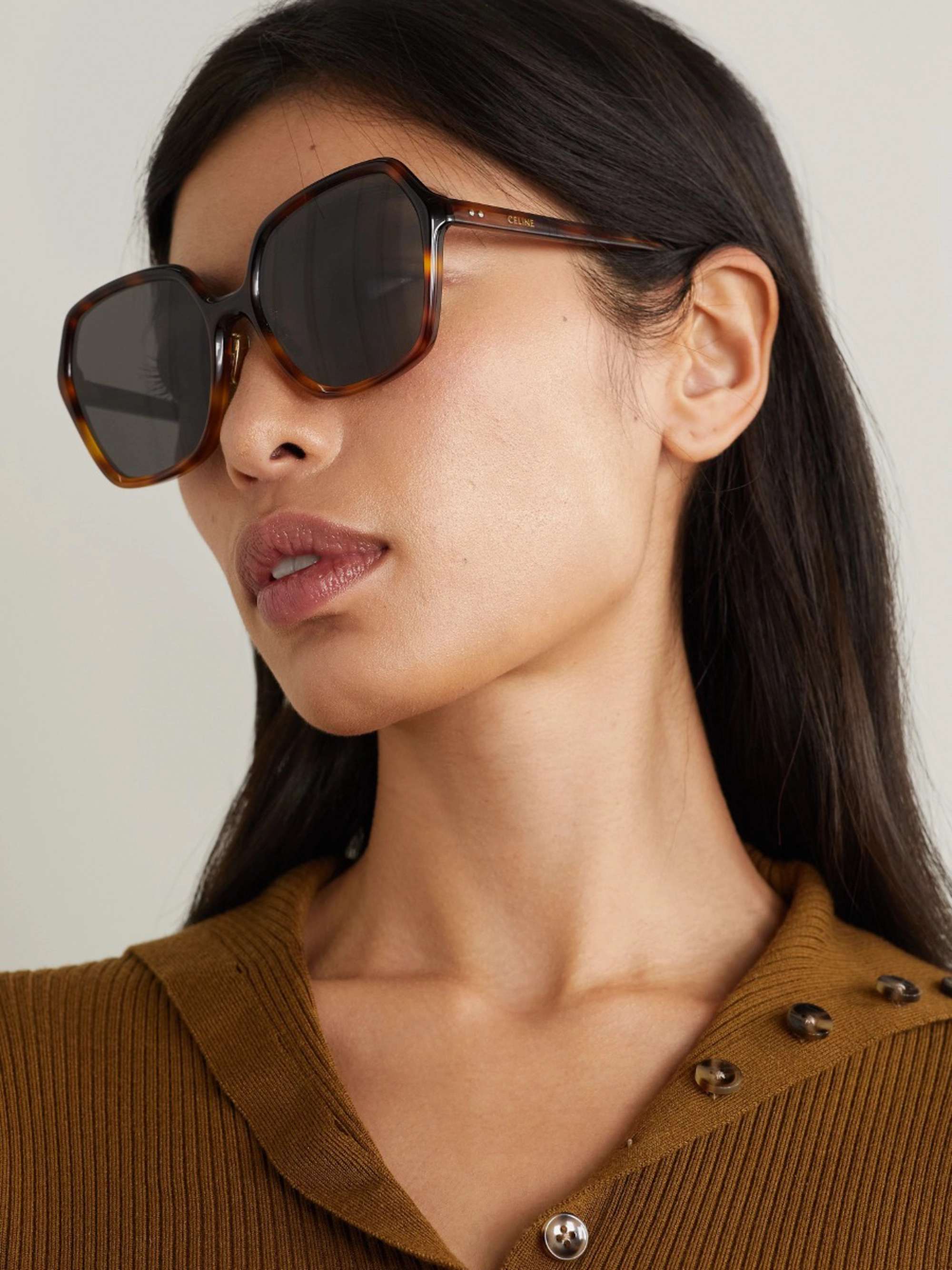 CELINE EYEWEAR Oversized square-frame tortoiseshell acetate sunglasses