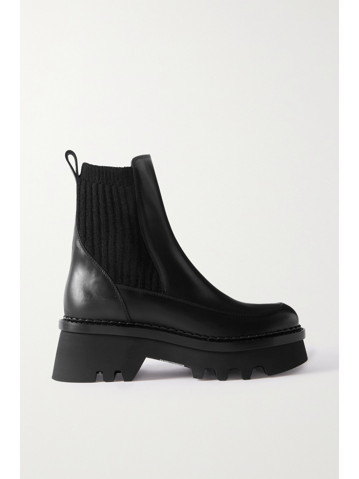 Chloé - + Net Sustain Owena Ribbed-knit And Leather Platform Chelsea Boots - Black