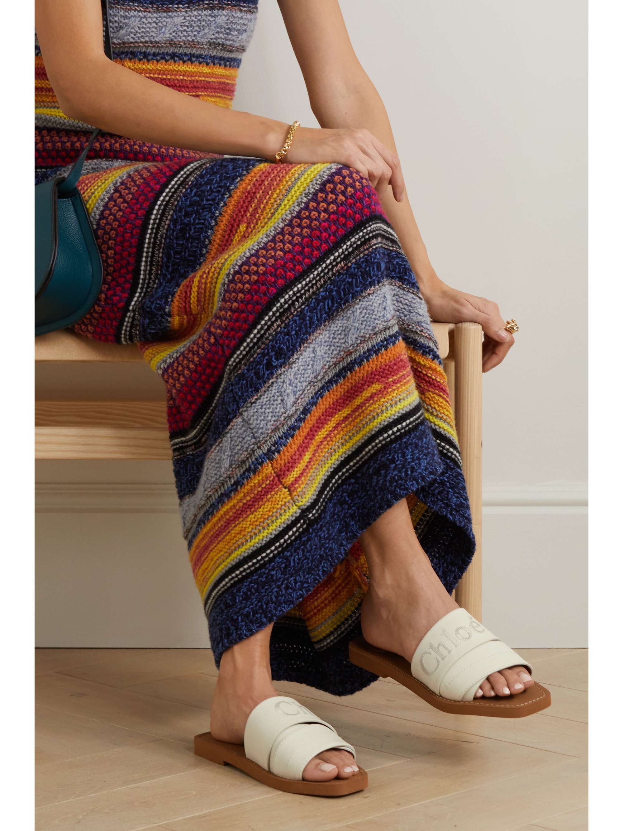 CHLOÉ + NET SUSTAIN Woody logo-embroidered leather slides | NET-A-PORTER