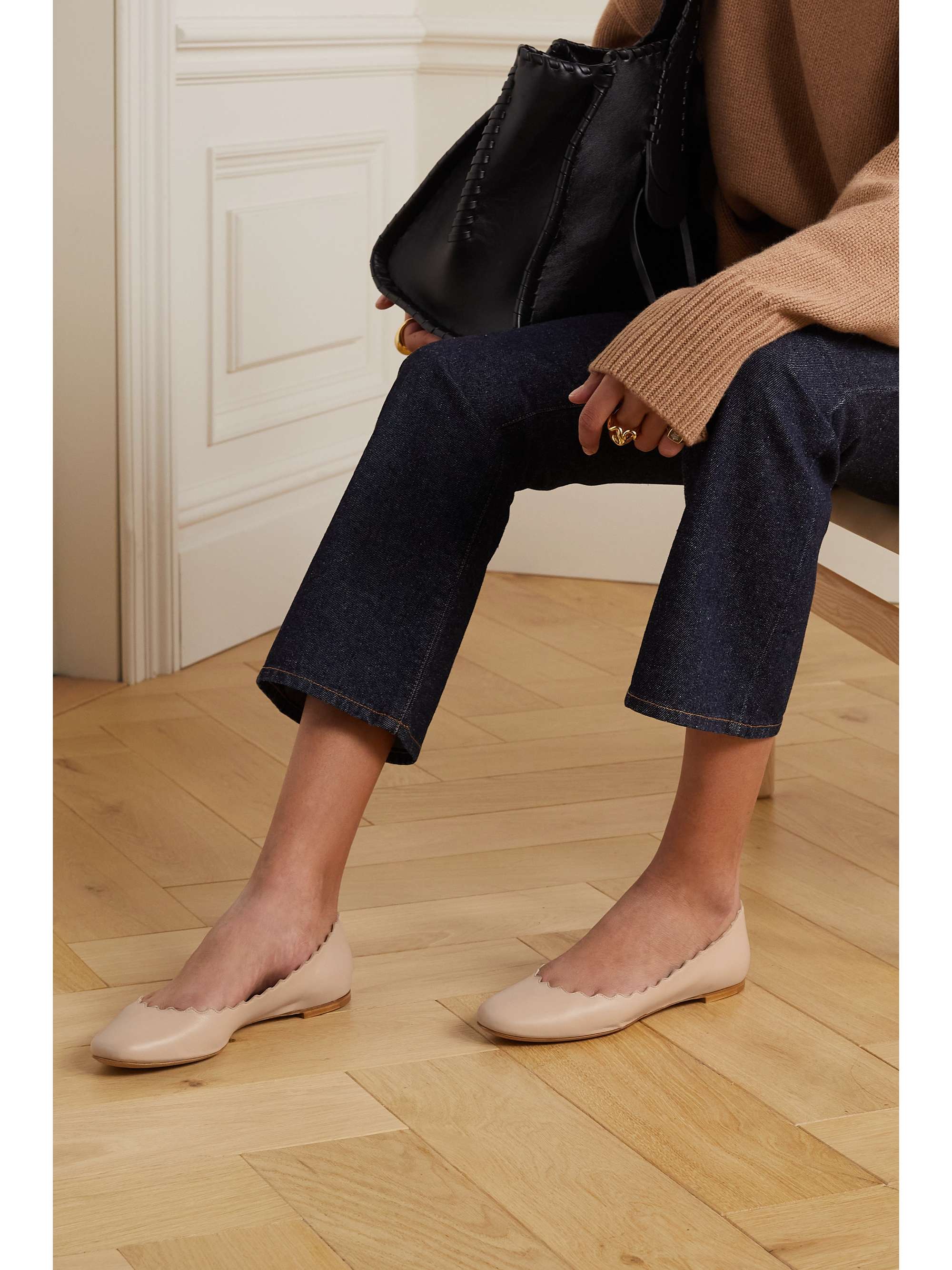CHLOÉ + NET SUSTAIN Lauren scalloped leather ballet flats