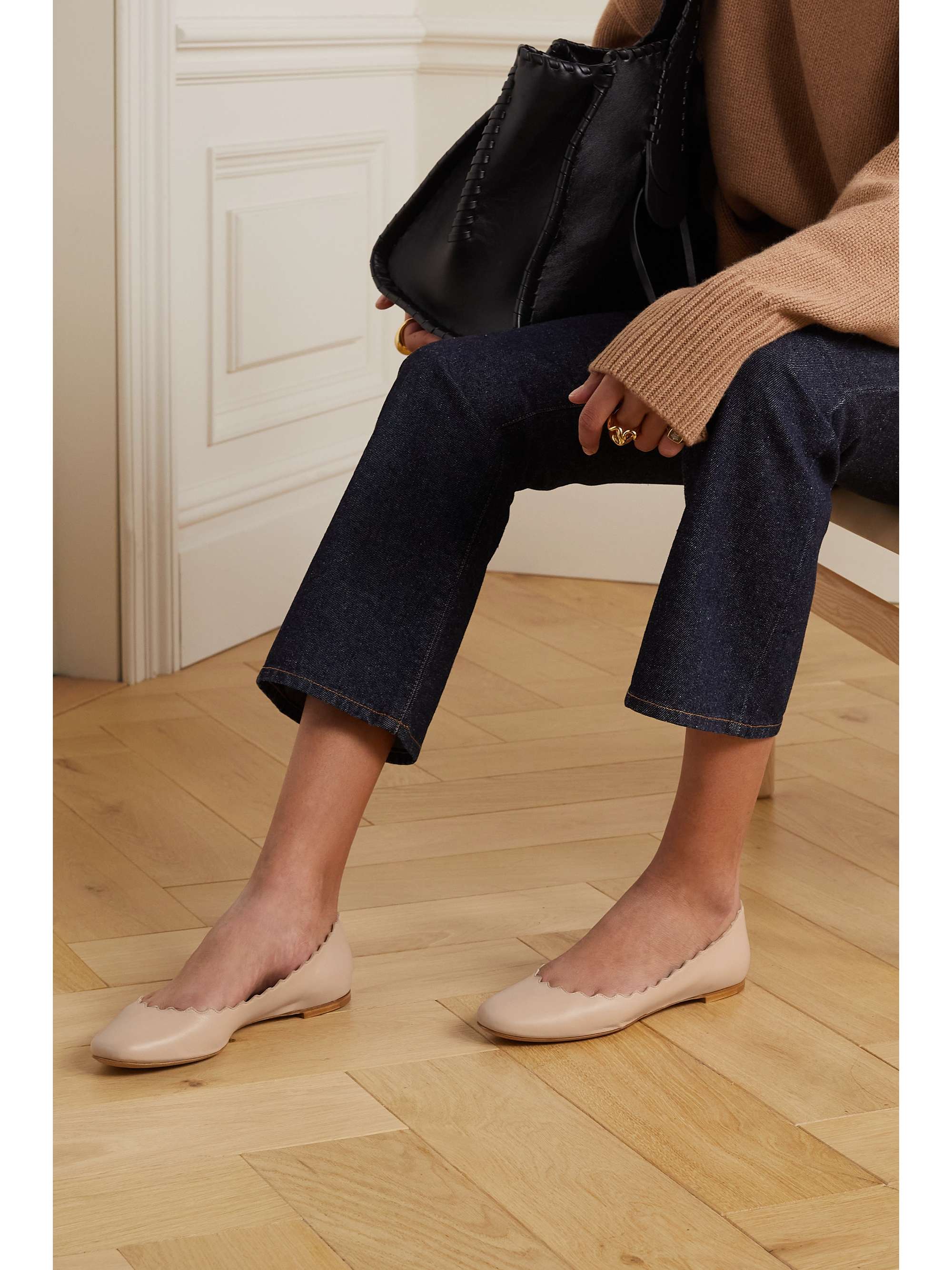 CHLOÉ Lauren scalloped leather ballet flats NET-A-PORTER