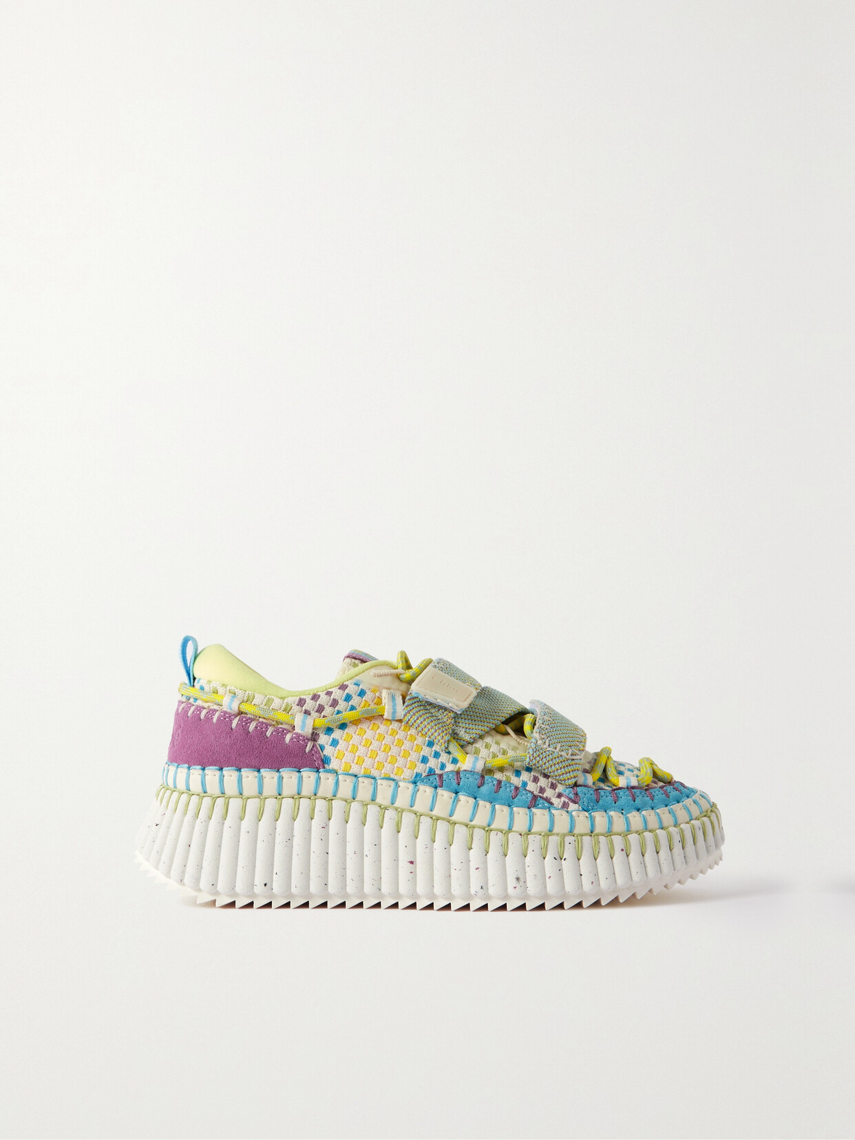 CHLOÉ + NET SUSTAIN NAMA MESH AND EMBROIDERED SUEDE SNEAKERS