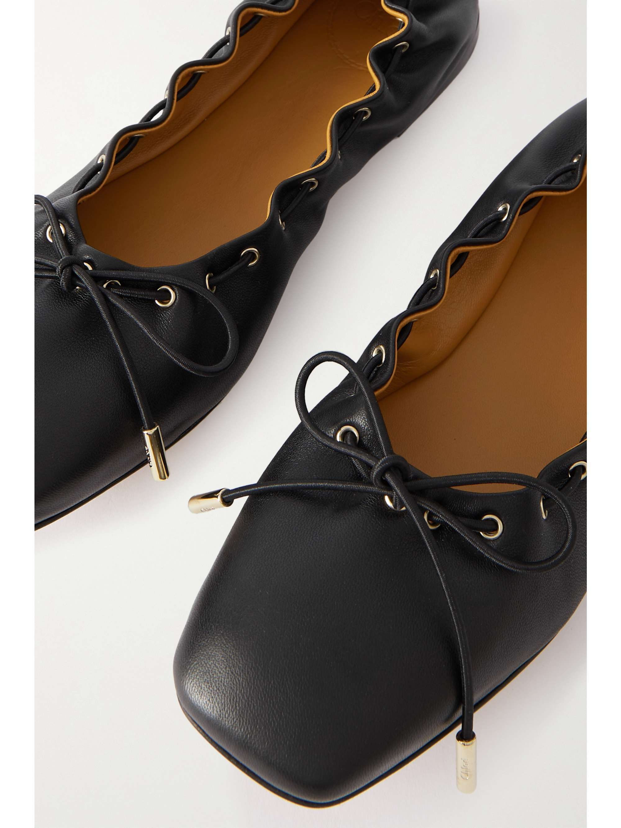 CHLOÉ Oracia レザーバレエ フラットシューズ ボウ付き
