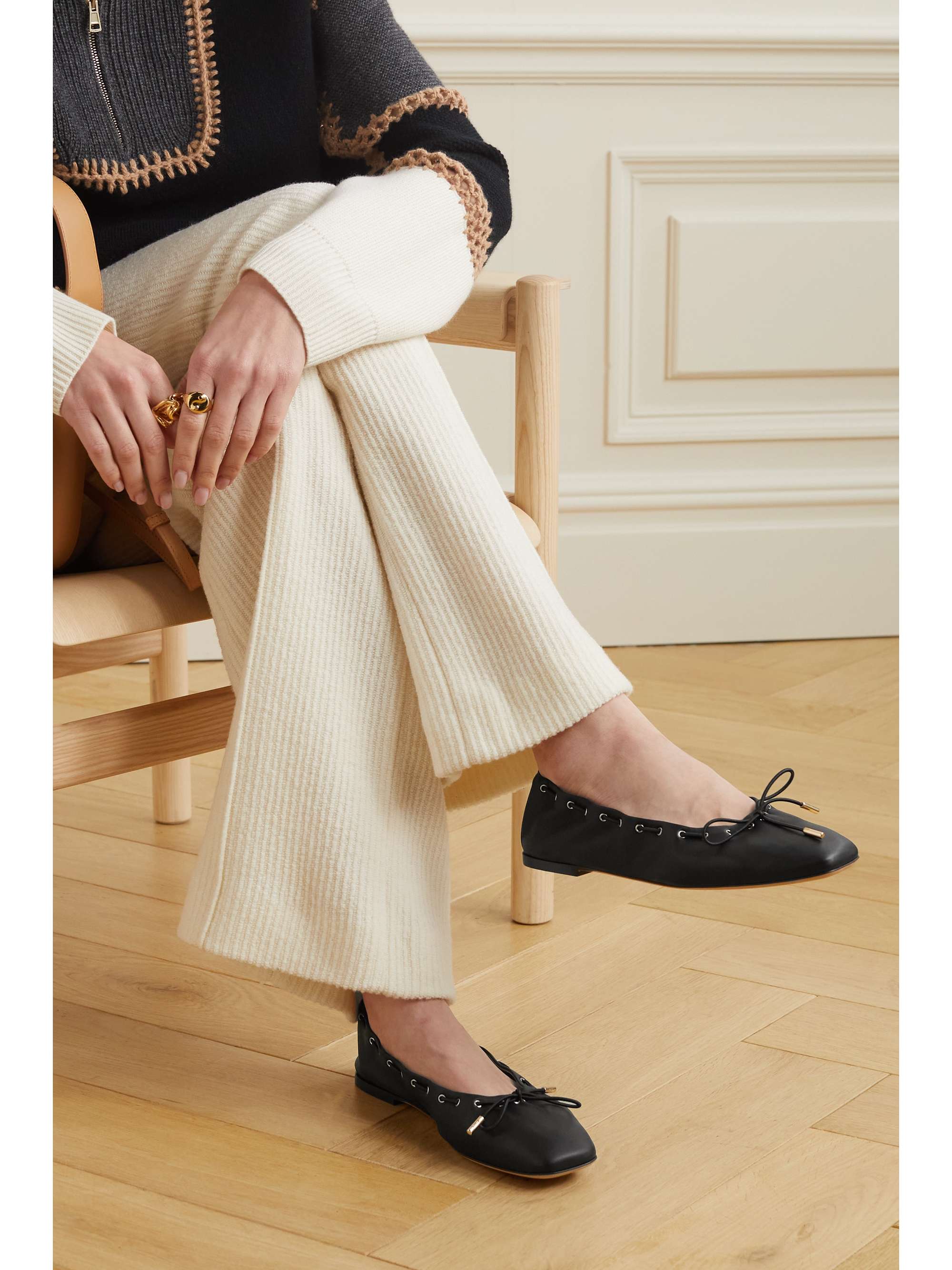 CHLOÉ Oracia レザーバレエ フラットシューズ ボウ付き